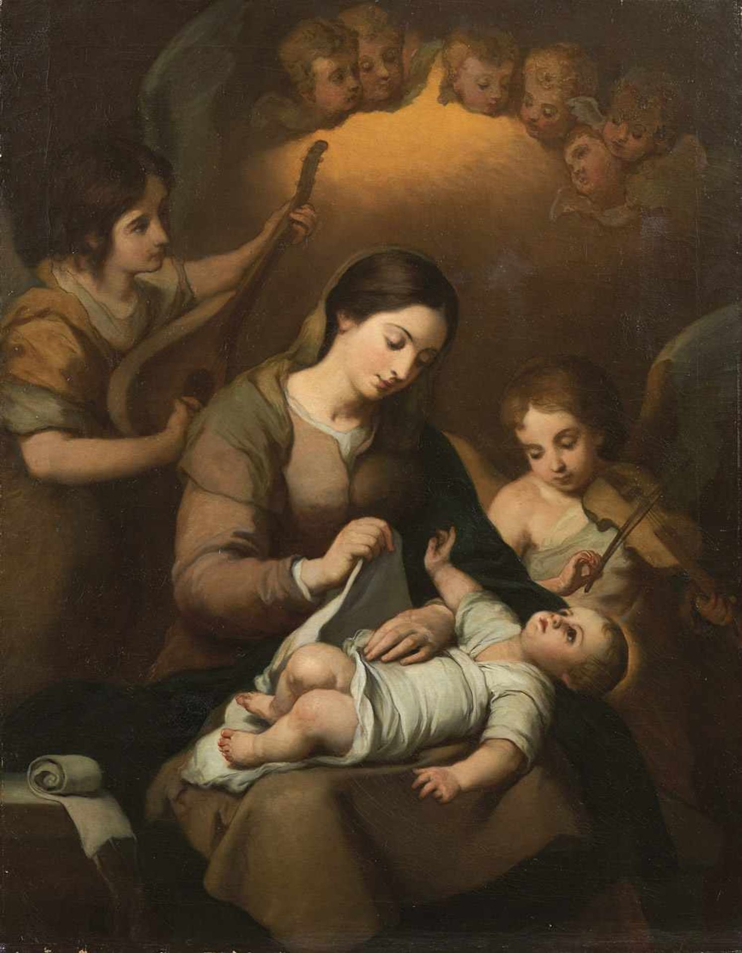 Murillo, Bartolomeo Esteban - Kopie nach Madonna mit Kind und musizierenden Engeln 18./19. Jh. Öl/