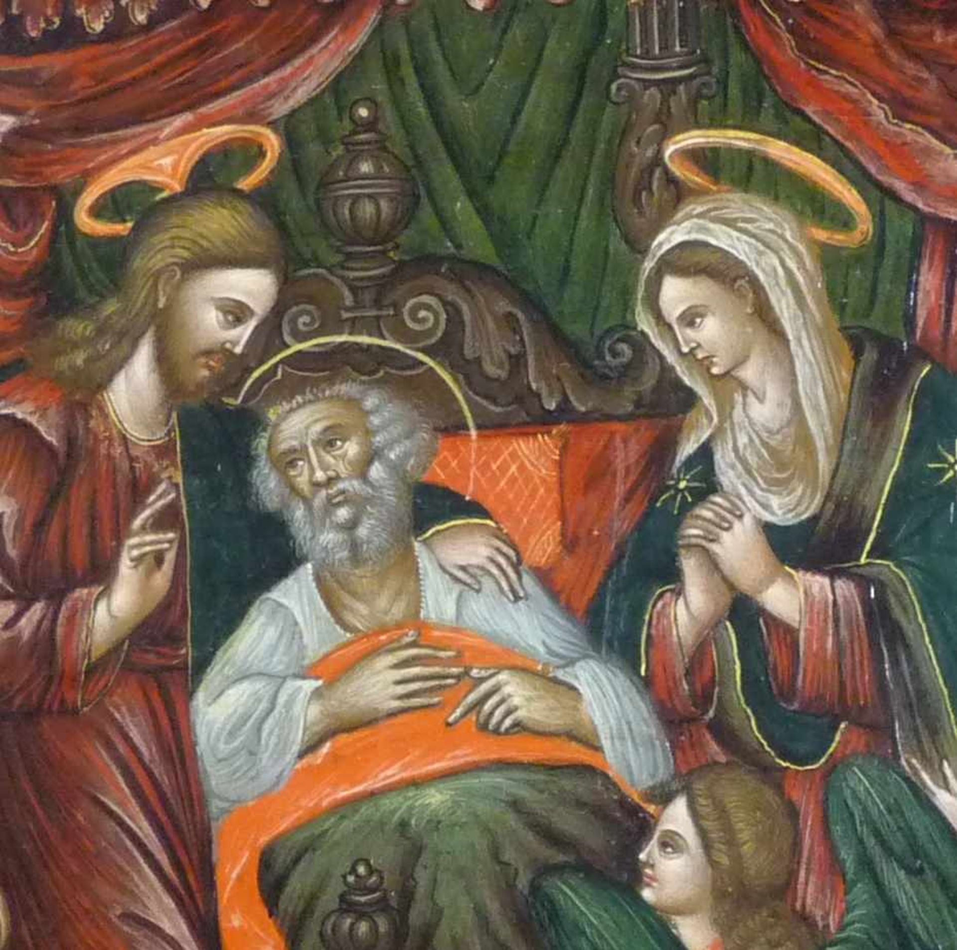 Der Tod des heiligen Joseph Veneto-kretische Schule des 16./17. Jh. Öl/Holz. 58 x 68 cm; unger. - - Bild 4 aus 4