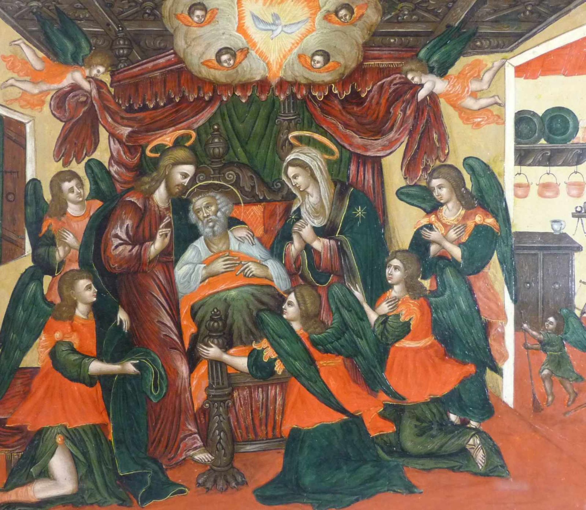 Der Tod des heiligen Joseph Veneto-kretische Schule des 16./17. Jh. Öl/Holz. 58 x 68 cm; unger. - - Bild 3 aus 4