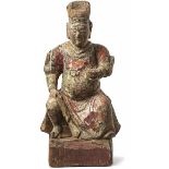 Tempelfigur einer daoistischen Gottheit China, Qing-Dynastie, 19. Jh. Auf Hocker sitzend und mit