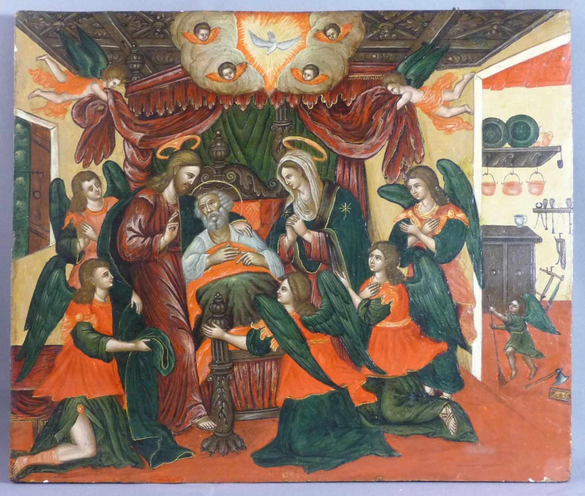 Der Tod des heiligen Joseph Veneto-kretische Schule des 16./17. Jh. Öl/Holz. 58 x 68 cm; unger. - - Bild 2 aus 4