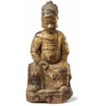 Tempelfigur einer sitzenden, daoistischen Gottheit China, Qing-Dynastie, 19. Jh. Holz, geschnitzt