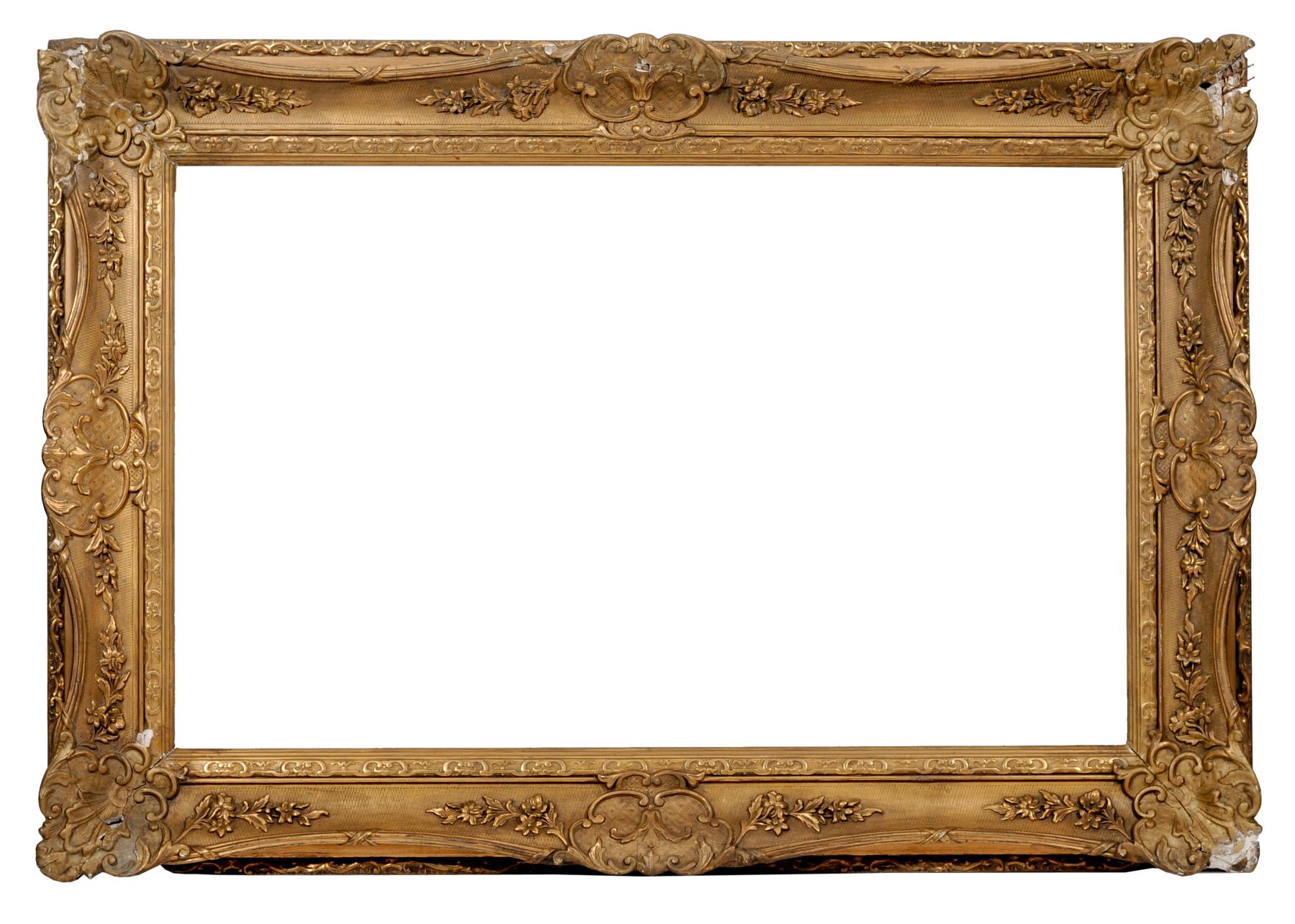Großer Rahmen im Louis-XV-Stil. 2. H. 19. Jh. Holz, masseverziert und mit goldfarbenem Überzug.