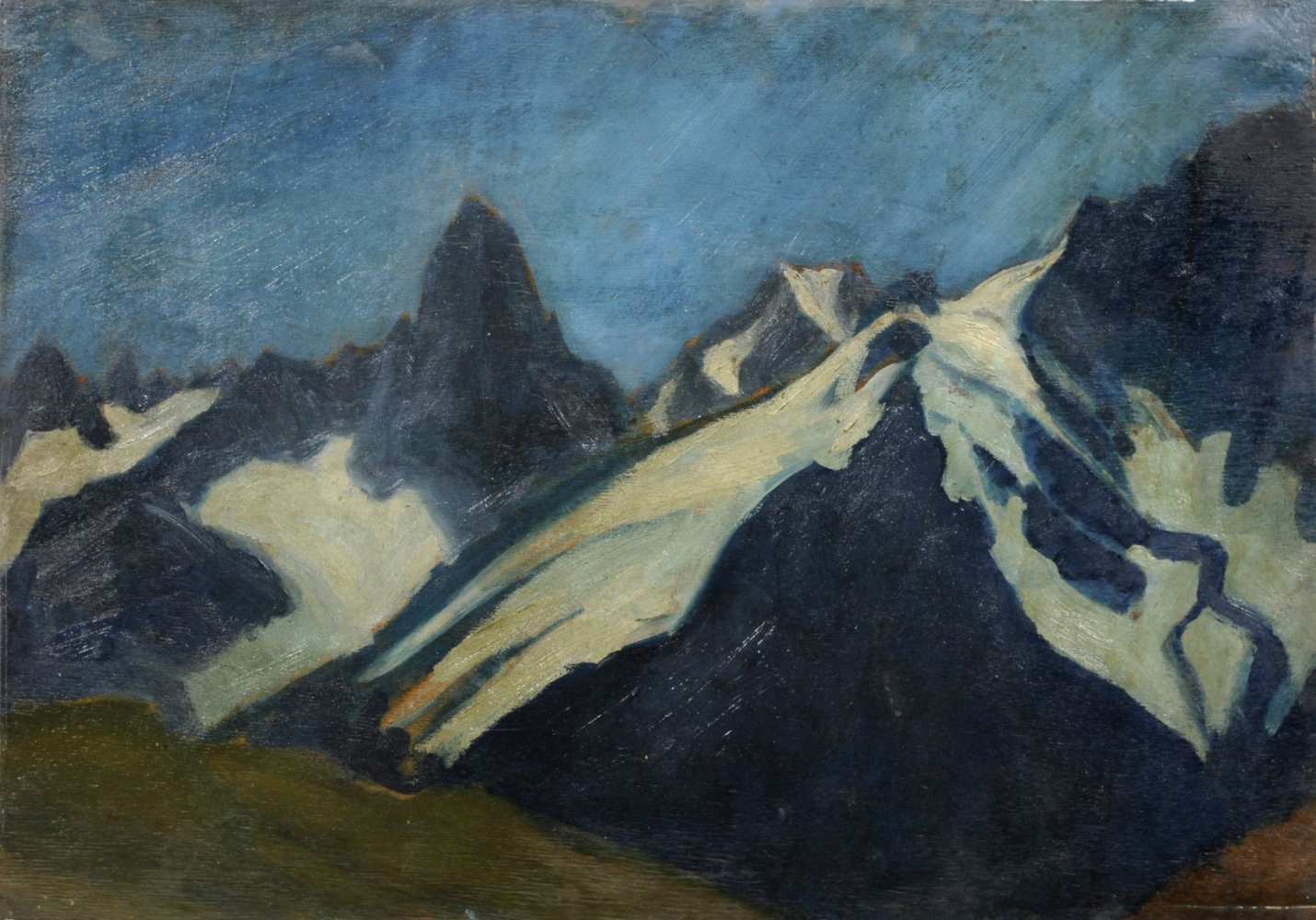 Erhard Hippold, Berglandschaft. Ohne Jahr. Öl auf Sperrholz. Unsigniert. Verso mit dem