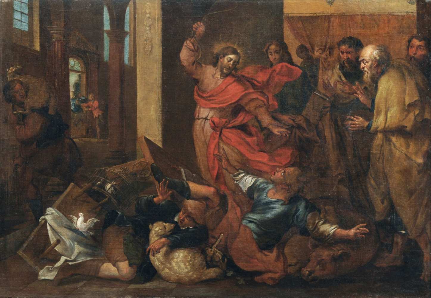 Cornelis Schut (in der Art von), Vertreibung der Geldwechsler aus dem Tempel. 18. Jh. Öl auf