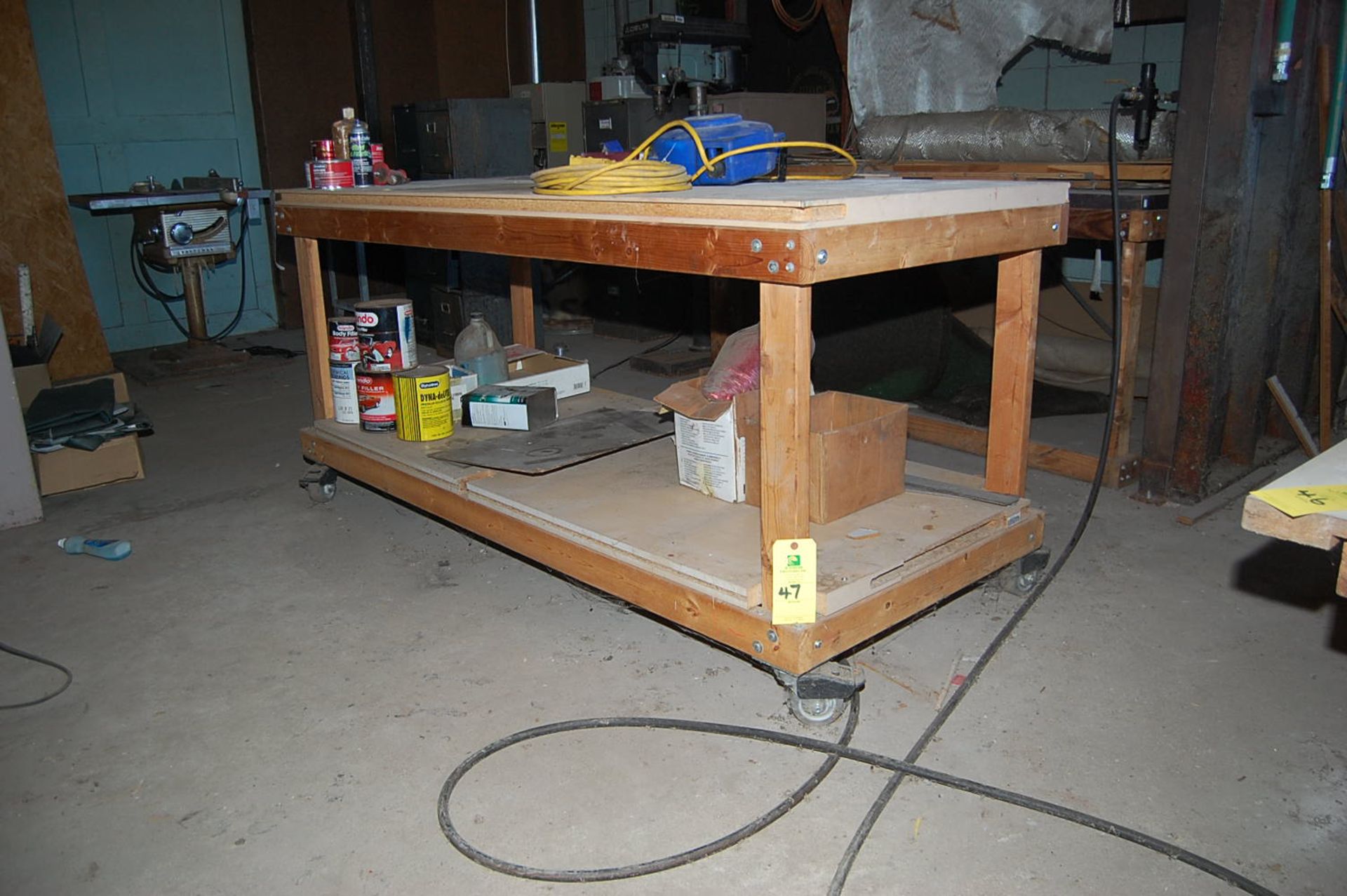 Wood Table, 36 in. x 84 in. Top, 4-Wheel Base