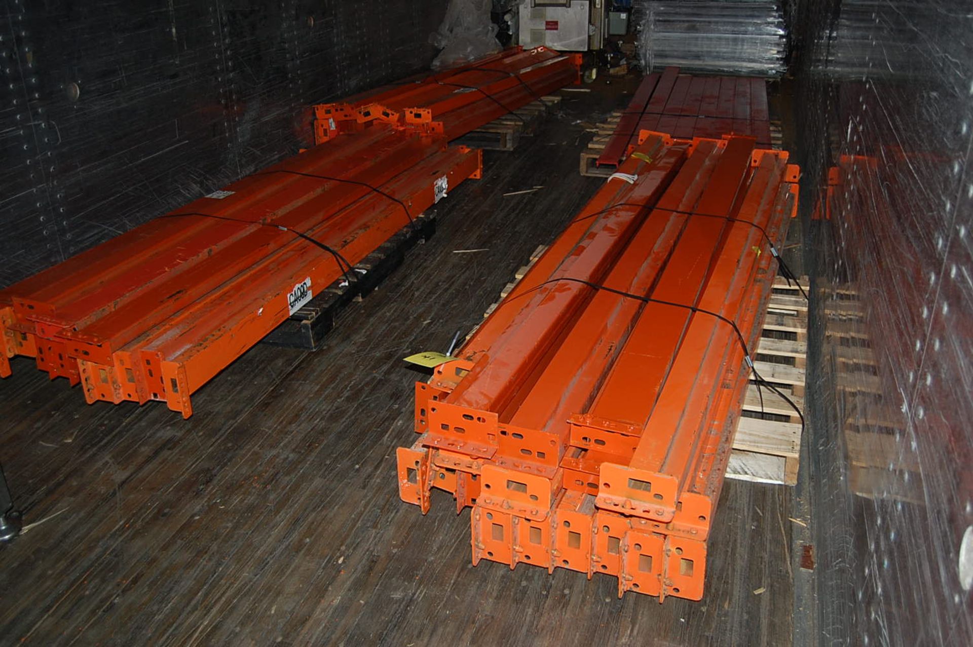 Pallet Racking Components - Approx. (35) Beams, (8) Slats, (20) Steel Wire Shelves