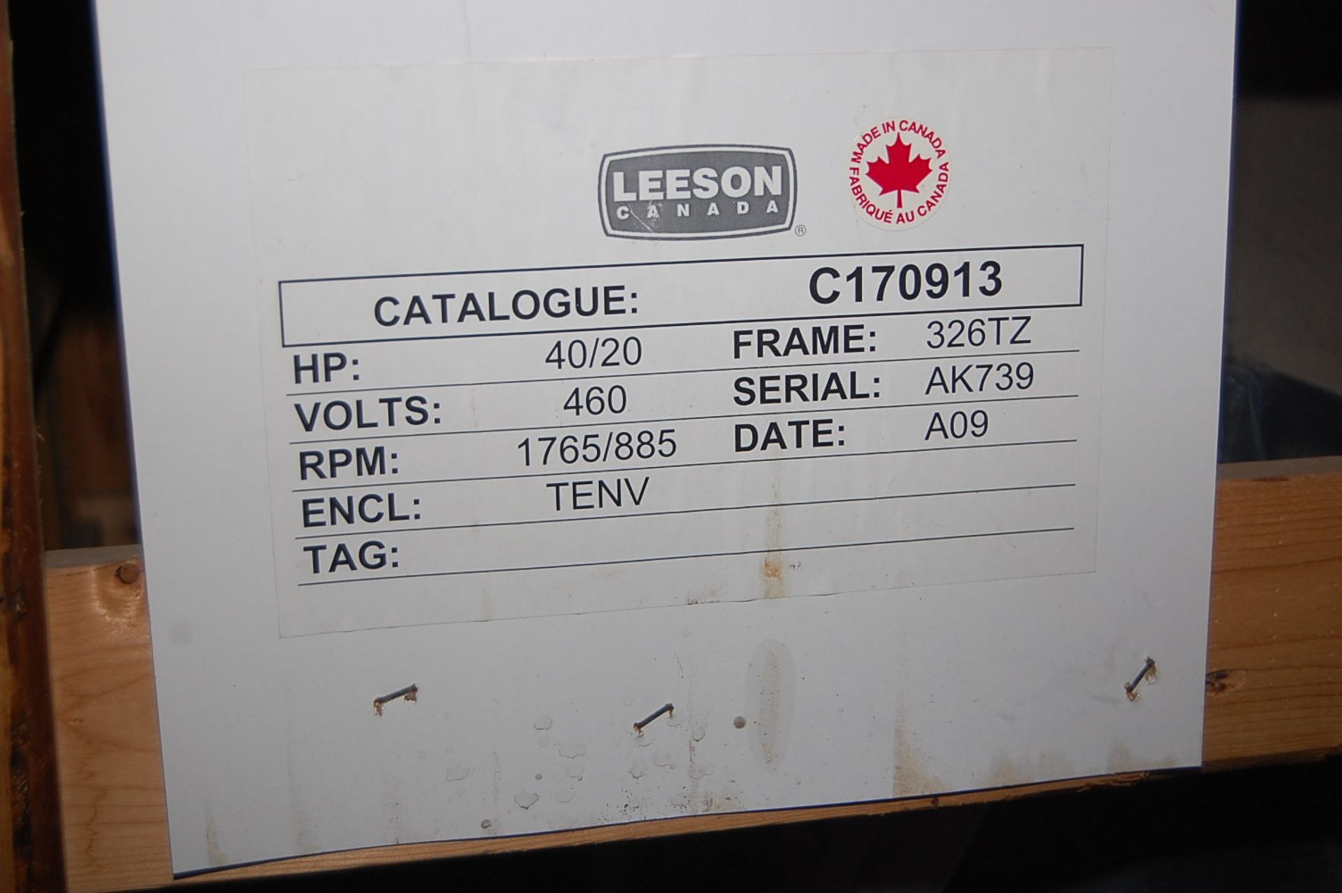 Leeson Dual HP Motor, 40/20 HP 460 Volt, Frame 326T2, (Crated, Never Used) - Image 2 of 2