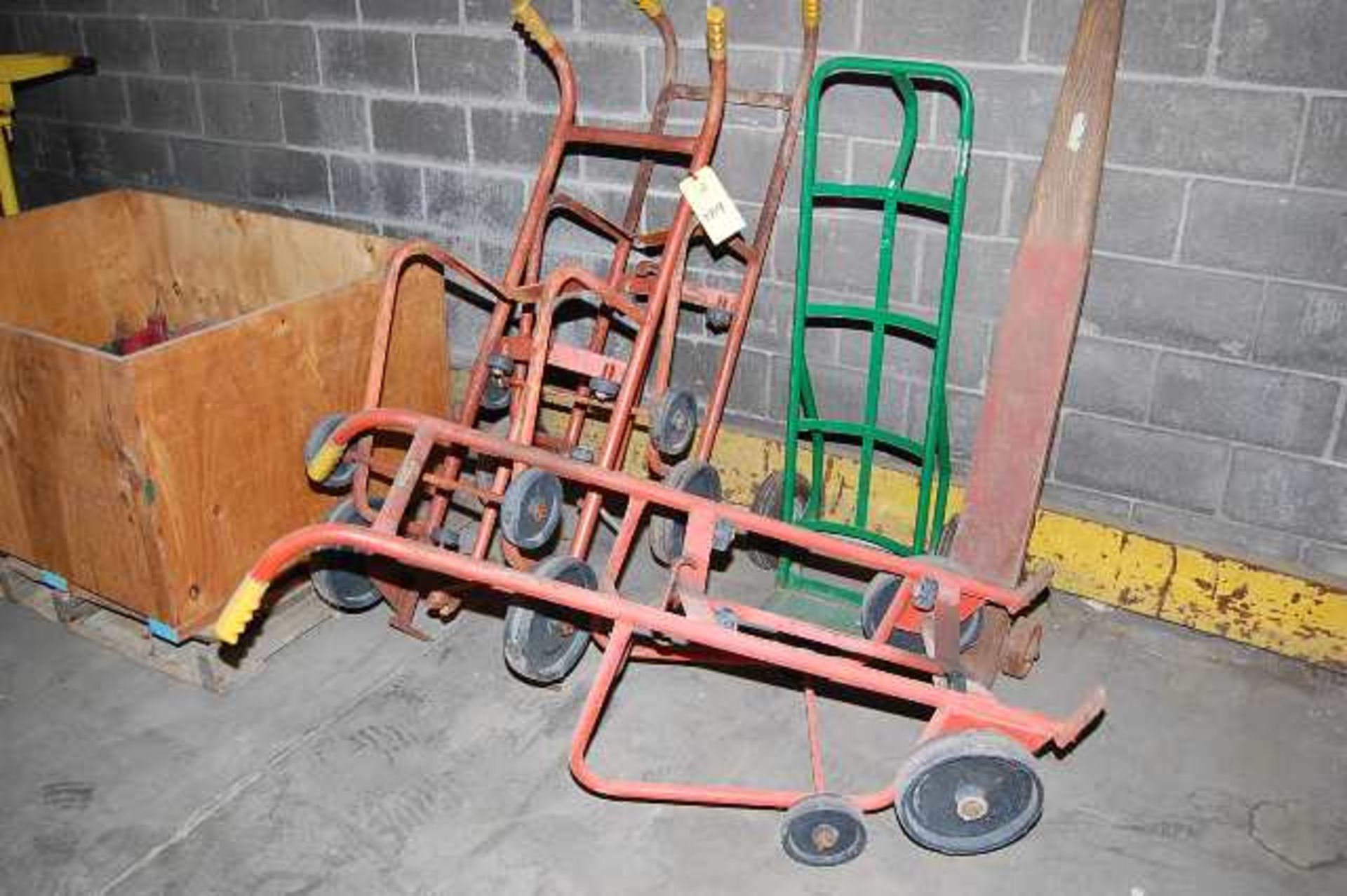 (3) Barrel Carts, (1) 2-Wheel Cart, (1) Machinery Mule