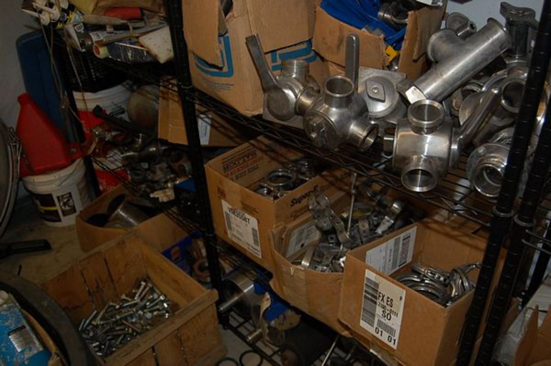 Stores Area - 4-Shelf Units w/Contents, SS Valves, SS Clamps, Fasteners, Actuators, Assorted. *** - Image 2 of 2