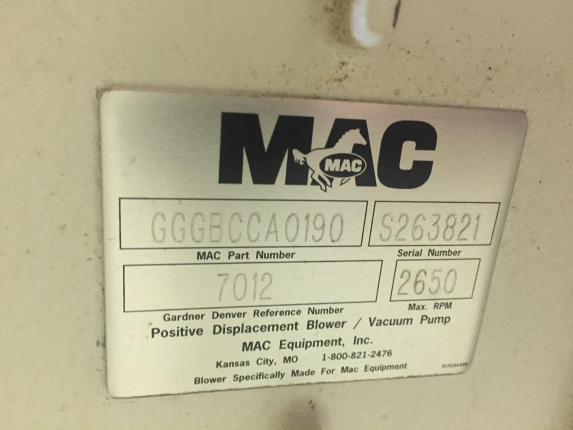 MAC Blower Package Model GGGBCCA0190 S/N S263821 GD REF # 7012 MAX RPM 2650 50HP - Image 3 of 5