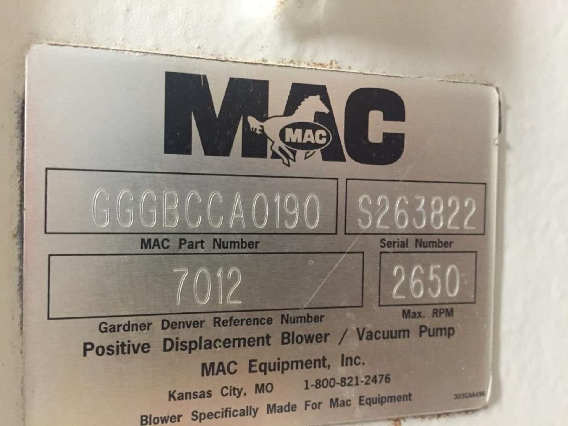 MAC Blower Package Model GGGBCCA0190 S/N S263822 GD REF # 7012 MAX RPM 2650 50HP - Bild 2 aus 3