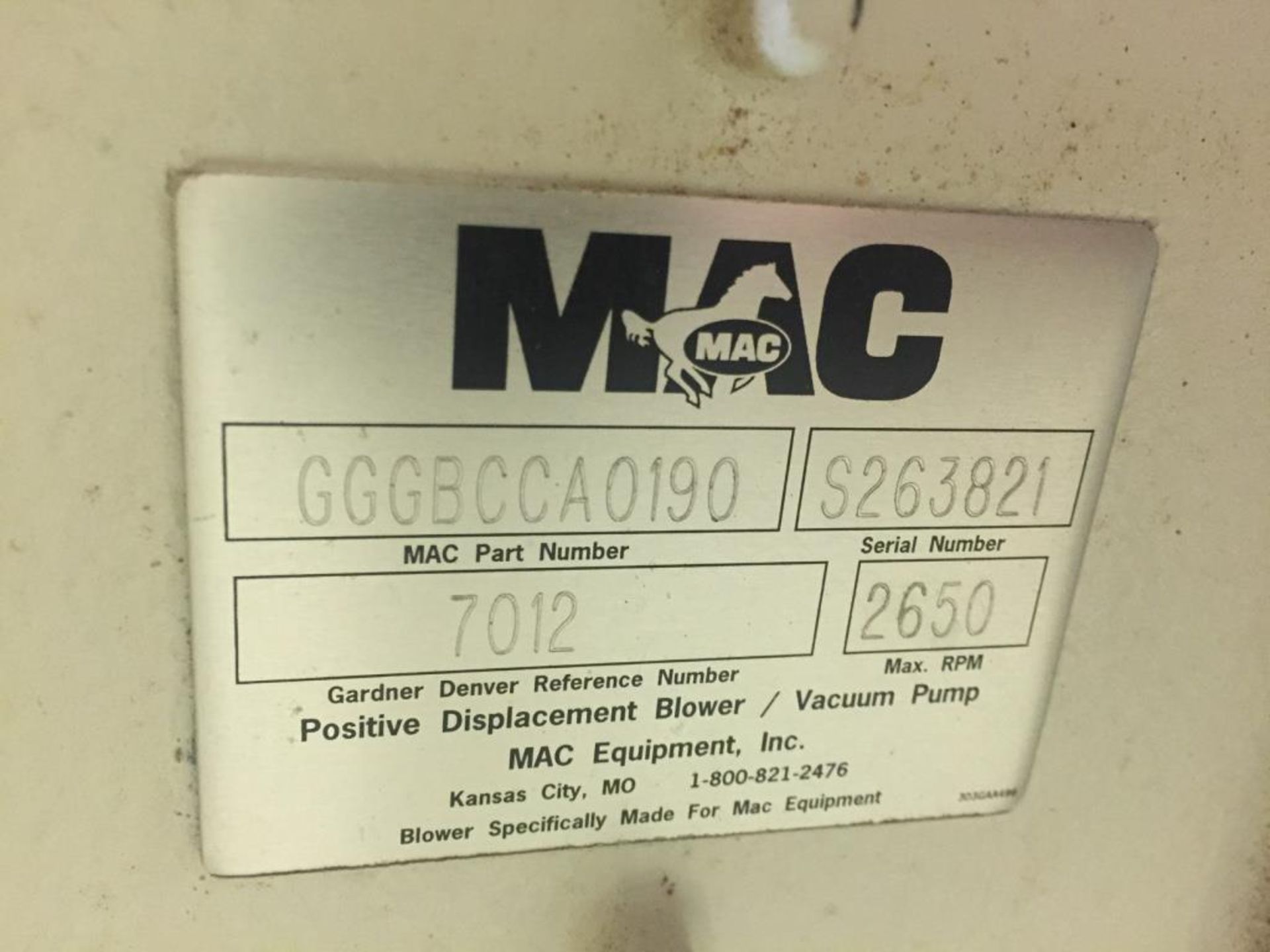 MAC Blower Package Model GGGBCCA0190 S/N S263821 GD REF # 7012 MAX RPM 2650 50HP - Image 5 of 5