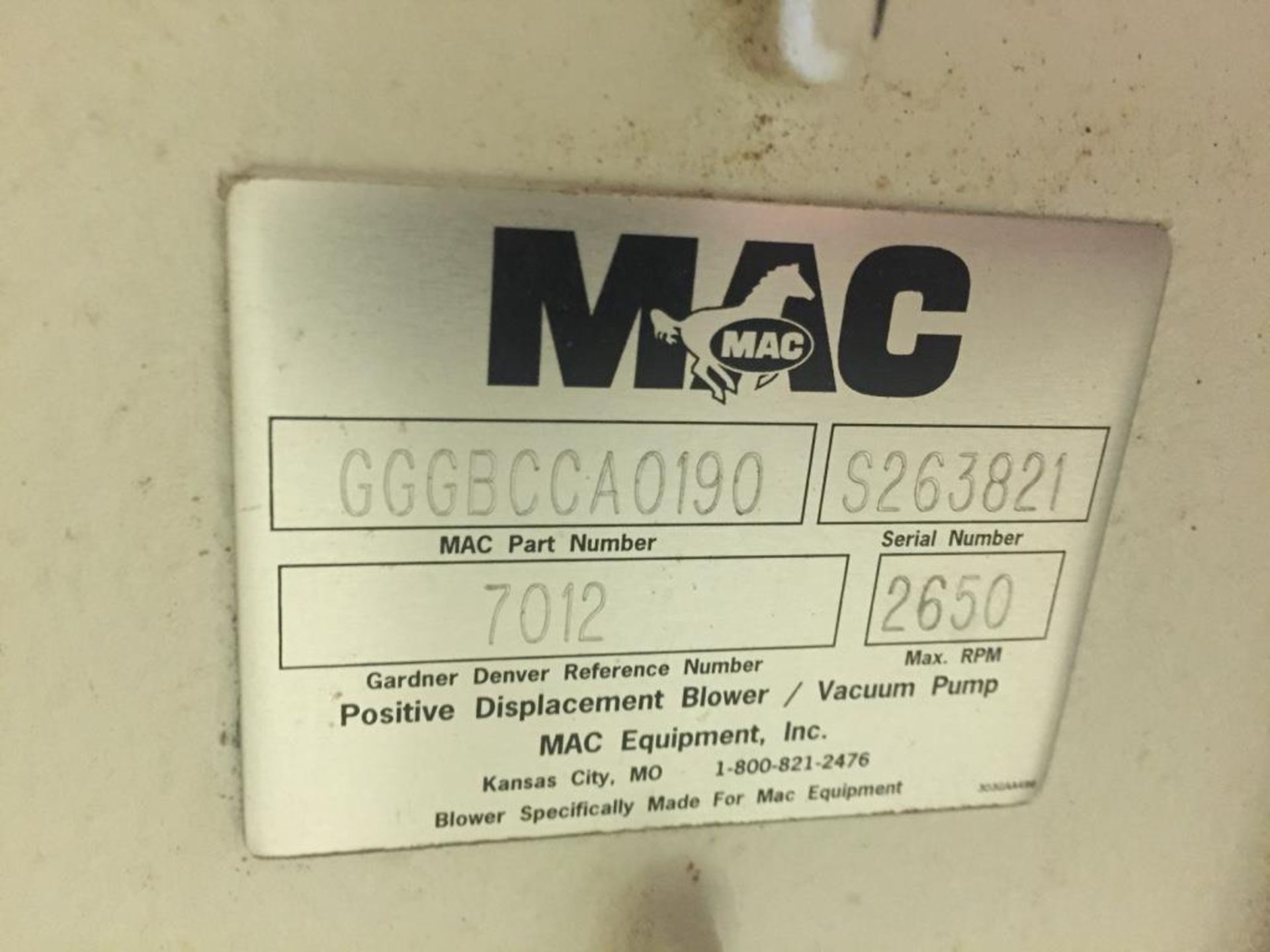 MAC Blower Package Model GGGBCCA0190 S/N S263821 GD REF # 7012 MAX RPM 2650 50HP - Image 4 of 5