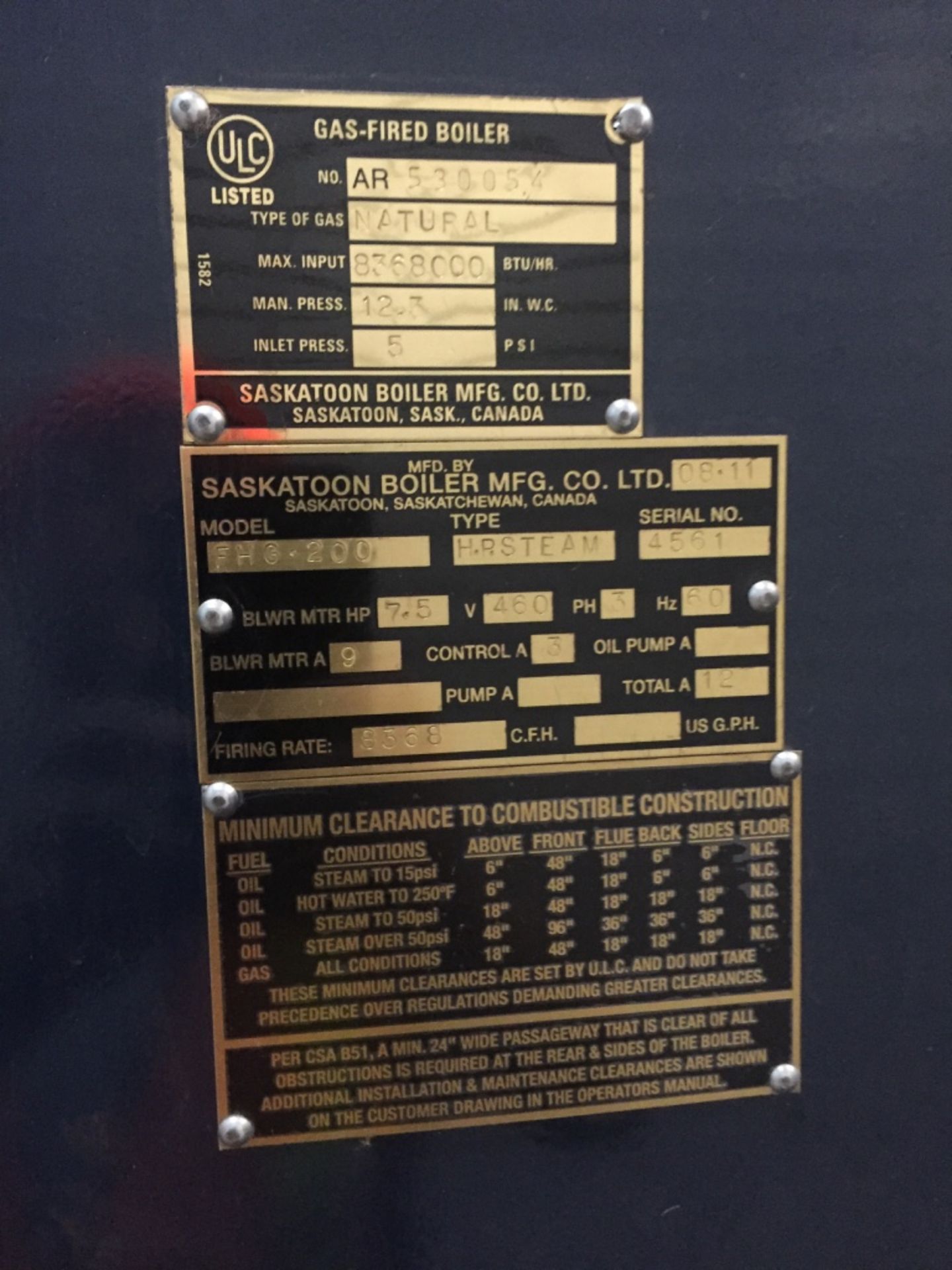 Saskatoon Boiler with Feed Water Tank and Boiler Chemical System Natural Gas Model FHG 200 S/N - Image 3 of 9