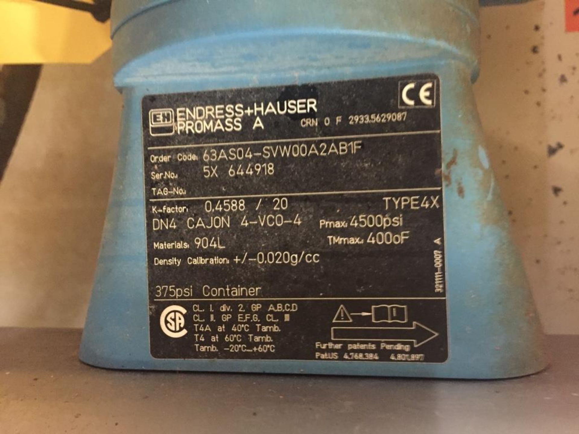 Endress + Hauser Promass A 63AS04-SVW00A2AB1F Mass Flow Meter - Image 2 of 2