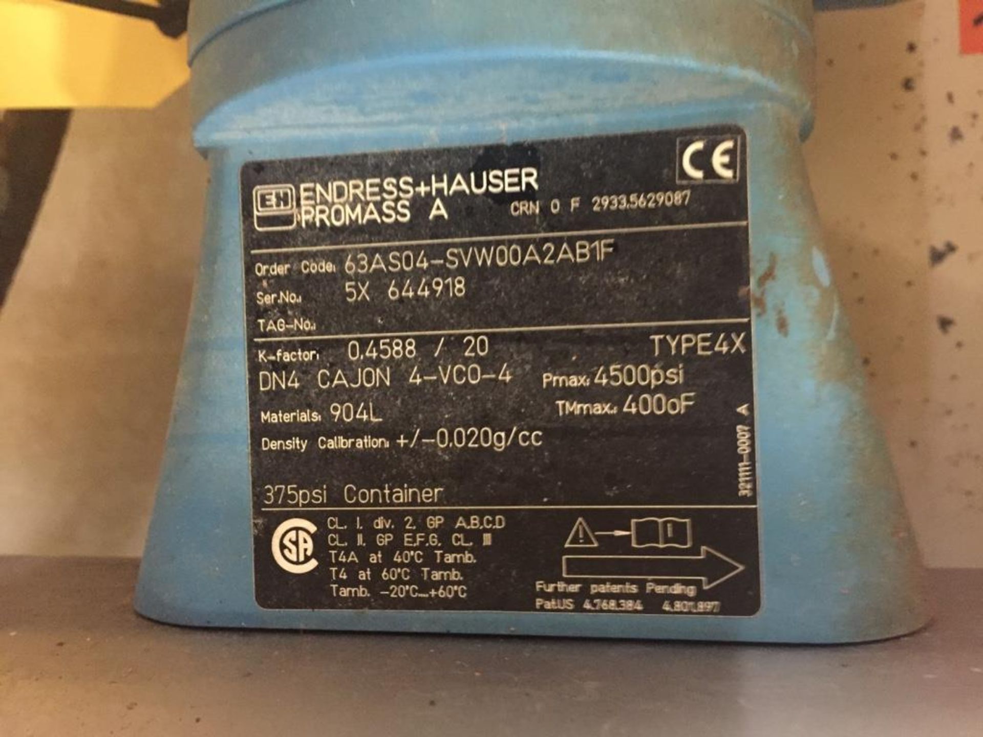 Endress + Hauser Promass A 63AS04-SVW00A2AB1F Mass Flow Meter - Bild 2 aus 2