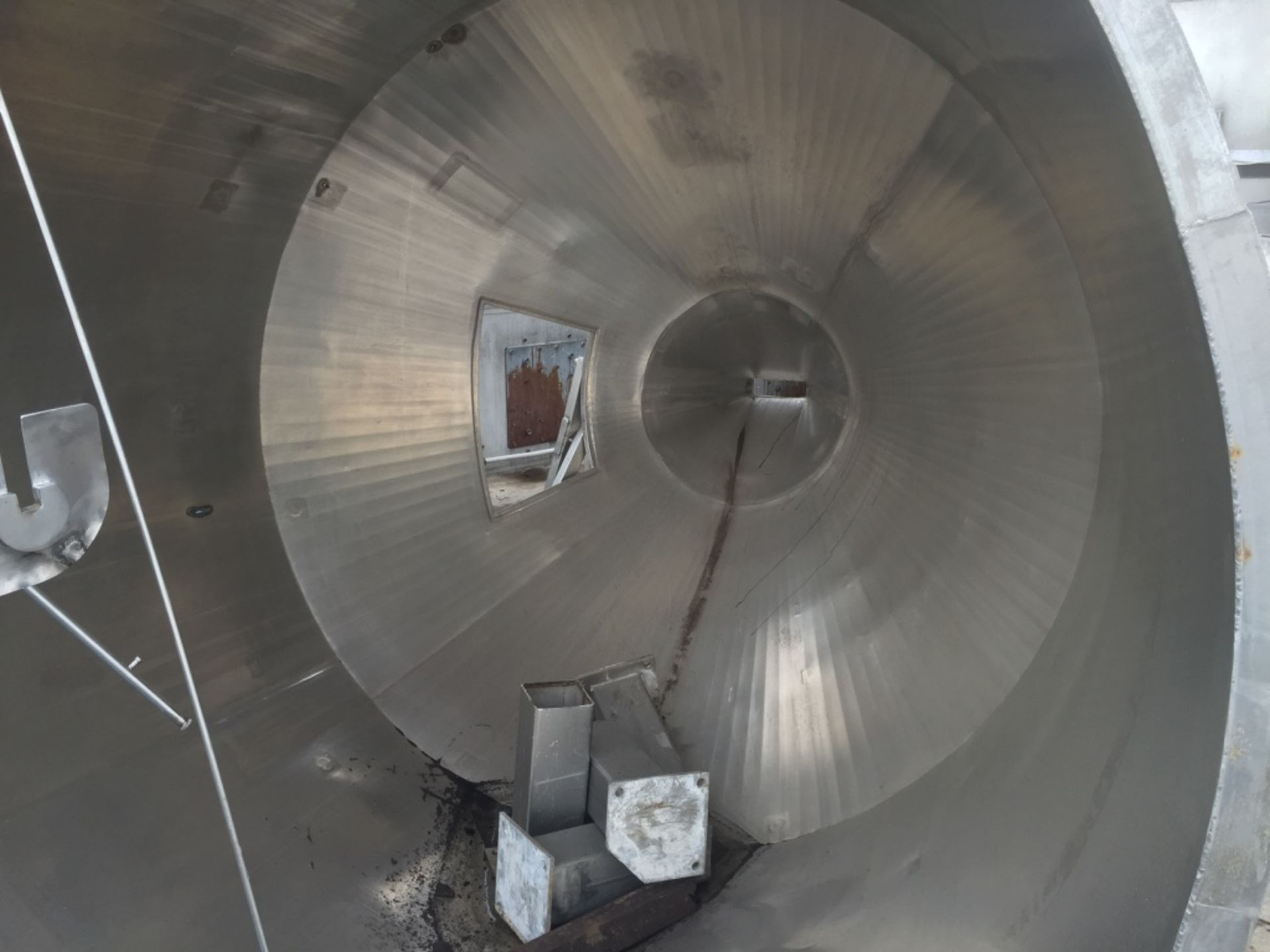 (Located In Columbia MO) Stainless Hopper Bottom Discharge Single Wall Approximate 8' Diameter x - Image 3 of 4