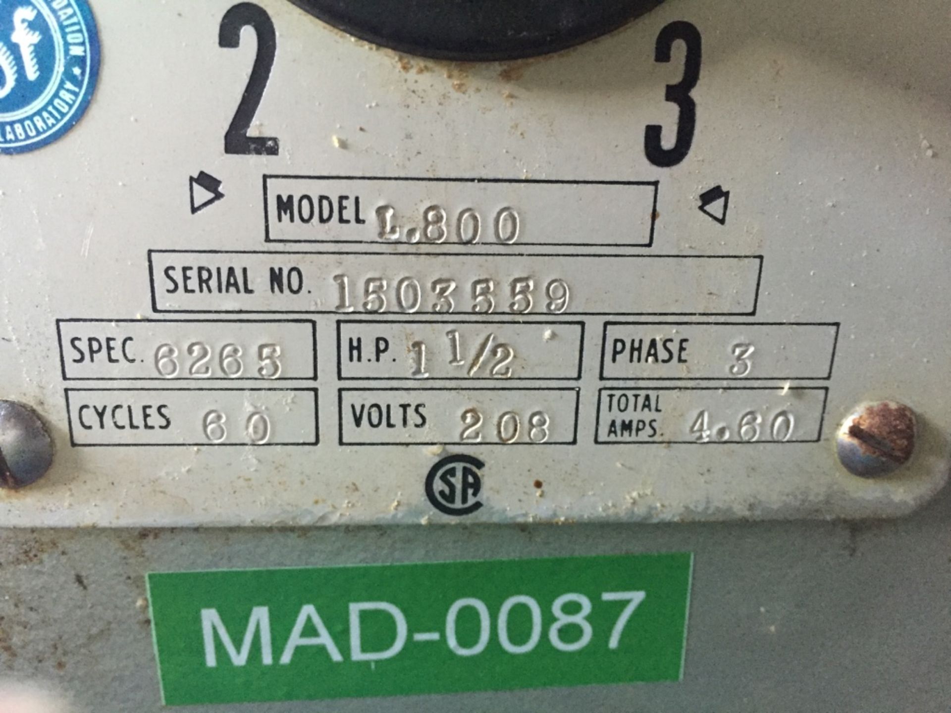 (Located In Madison WI) Hobart Mixer With Bowl And Hook Model L-800 S/N 1503559 - Image 4 of 4