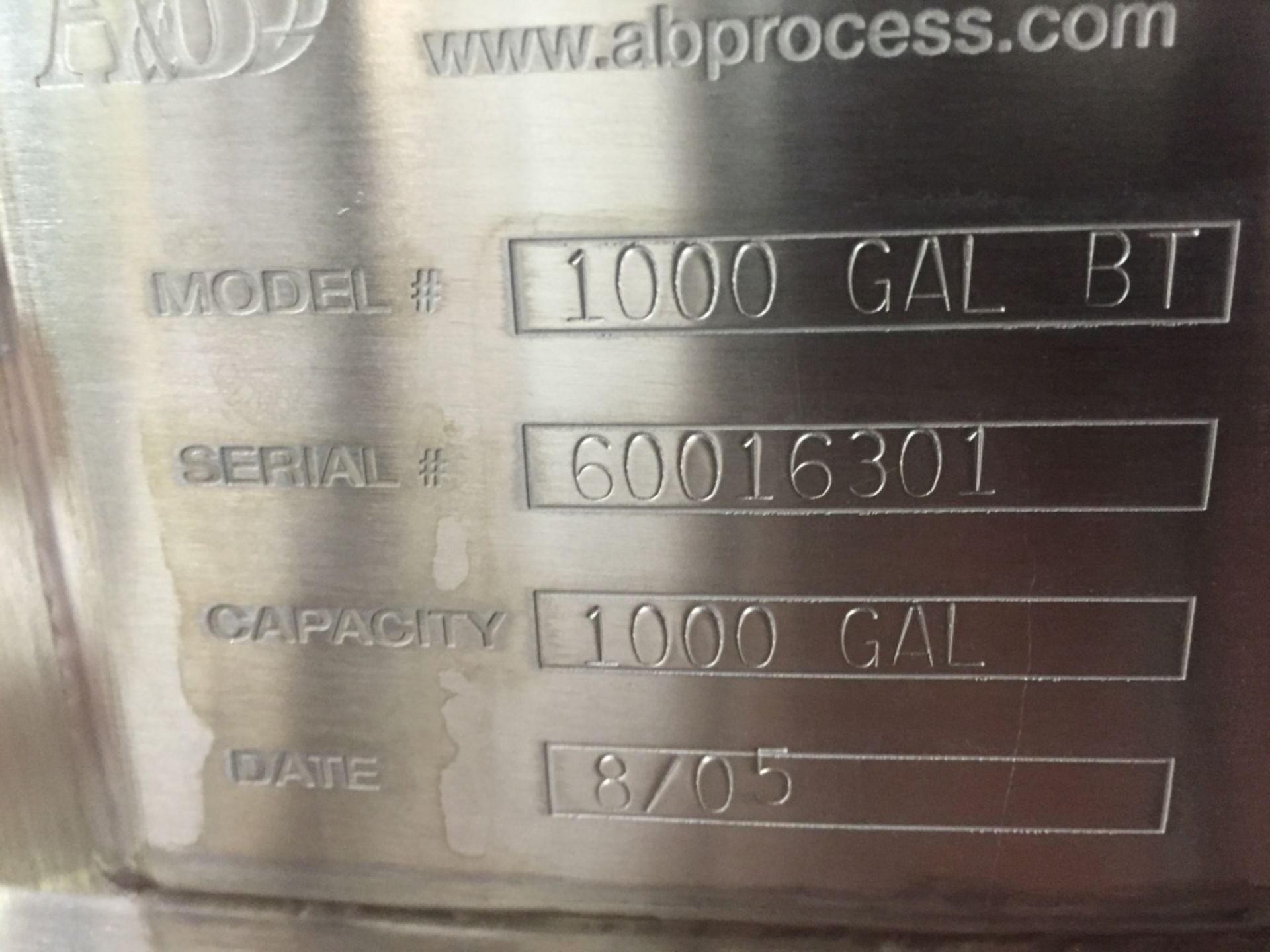 ABProcess Stainless Holding Tank 1000 Gallon S/N 60016301 - Image 2 of 2