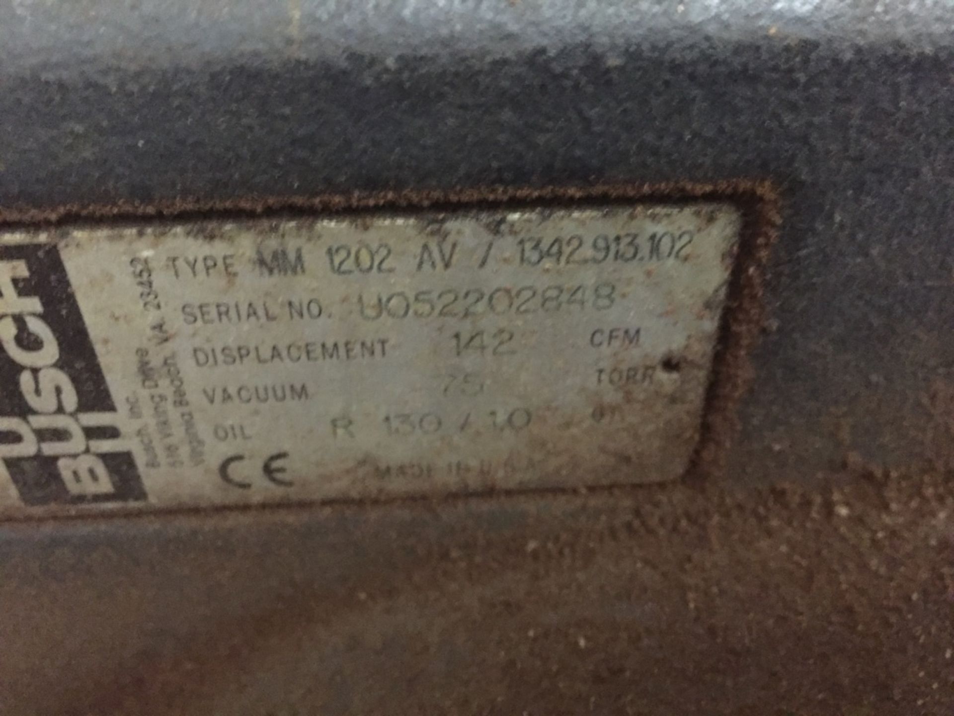 Busch Vaccum Pump Type MM 1202 AV/ 1342913102 S/N UO52202848 - Image 2 of 3