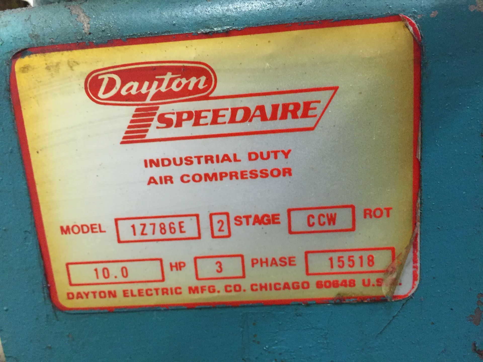 Dayton Speedaire Air Compressor Model #1Z786E w/ 10 hp electric motor, Located in: St. Mary's, PA - Image 3 of 3