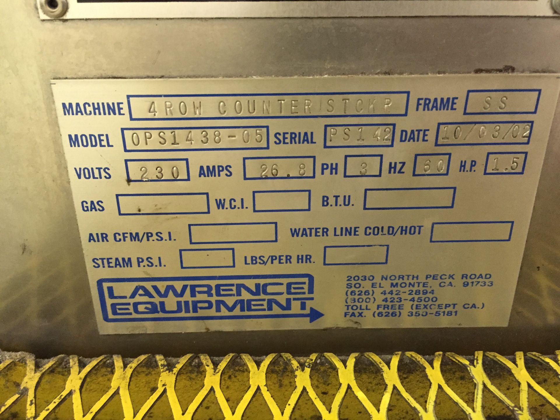 Lawrence Equipment 4 Row Counter Stacker Model #OPS1438-05, Located in: St. Mary's, PA - Image 2 of 2