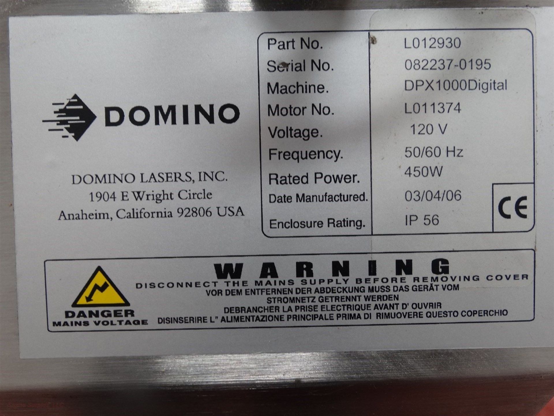 Domino DPX 1000 Extraction System Part No.L012930 (Rigging Fee - $95) - Image 9 of 12