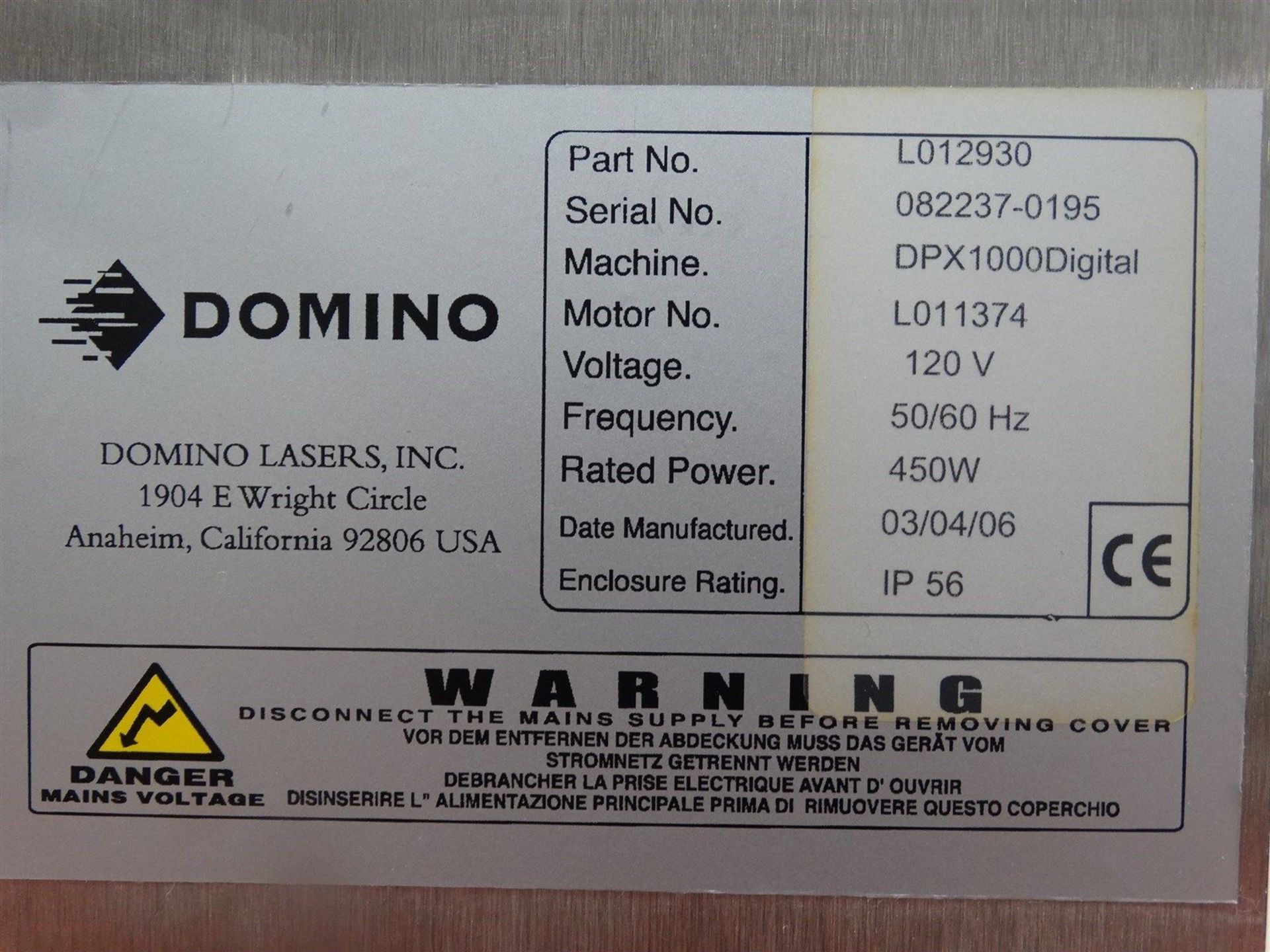 Domino DPX 1000 Extraction System Part No.L012930 (Rigging Fee - $95) - Image 3 of 12