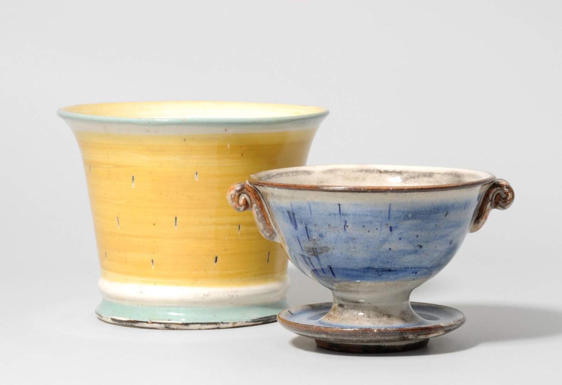 Cachepot und Schälchen, Marie Linck-Daepp (Schweiz 1897-1983) 1940er Jahre. Keramik, bemalt.