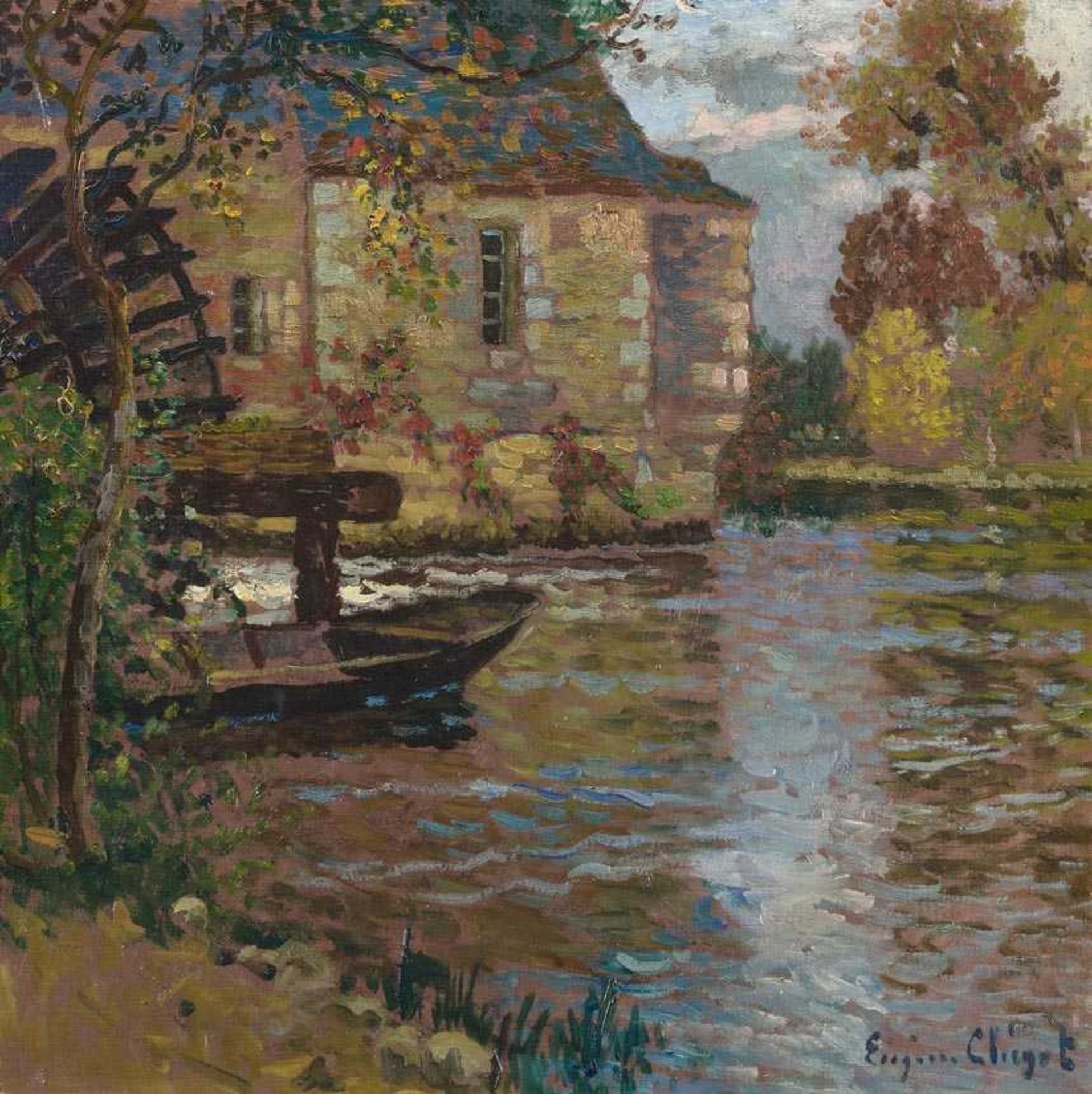 Chigot, Eugène Henri Alexandre (Valenciennes 18601927) Häuser am Wasser. Öl auf Leinwand. Unten