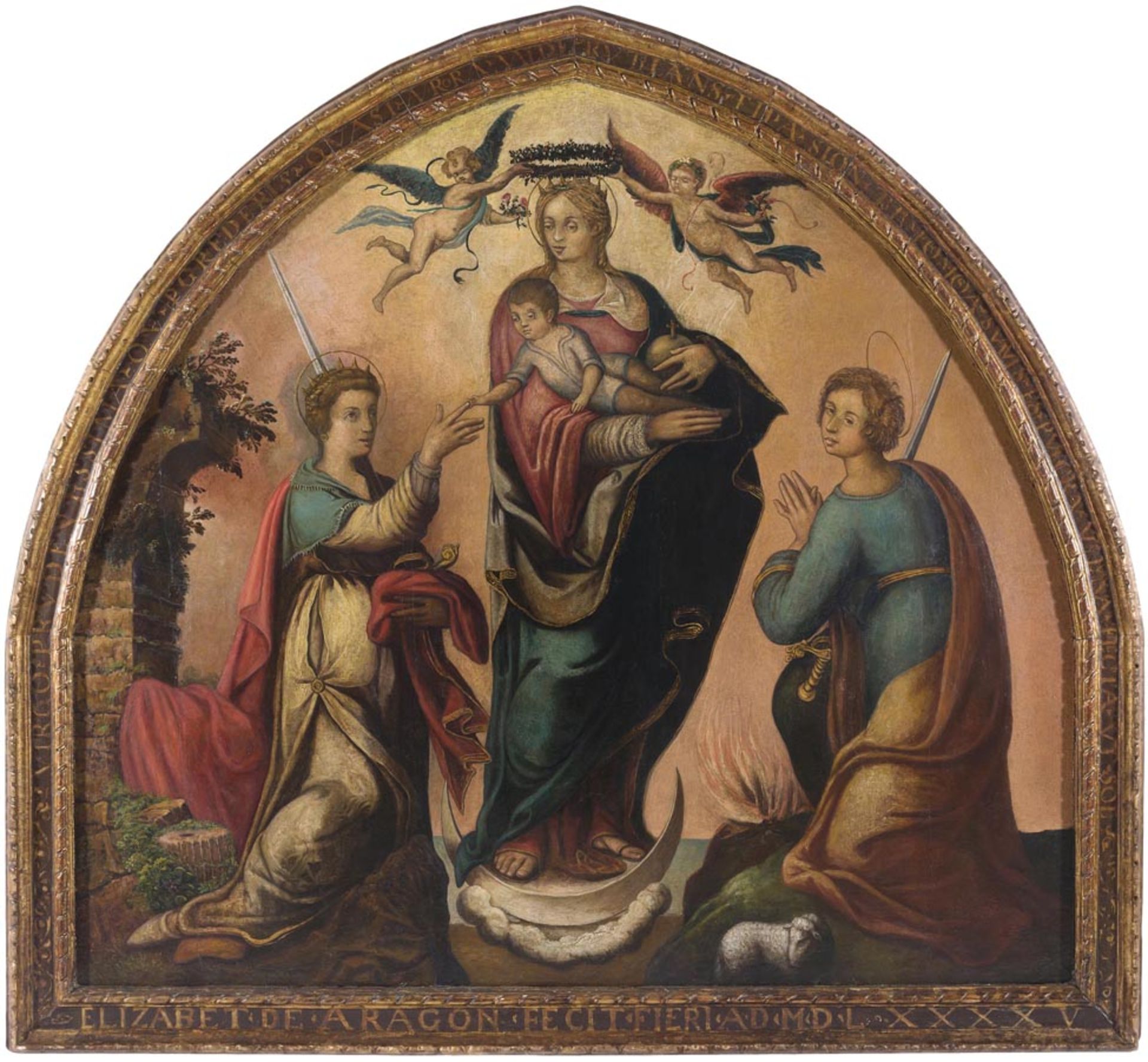 Neapel, Ende 16.Jh. Mystische Vermählung der Hl. Katharina. 1595. Öl auf Holz. Am Rand