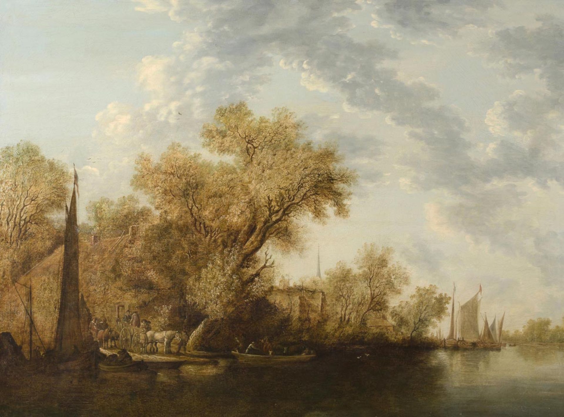 Ruysdael, Salomon van (Naarden 16001670 Harlem) Flusslandschaft mit Fähre. Um 1630. Öl auf