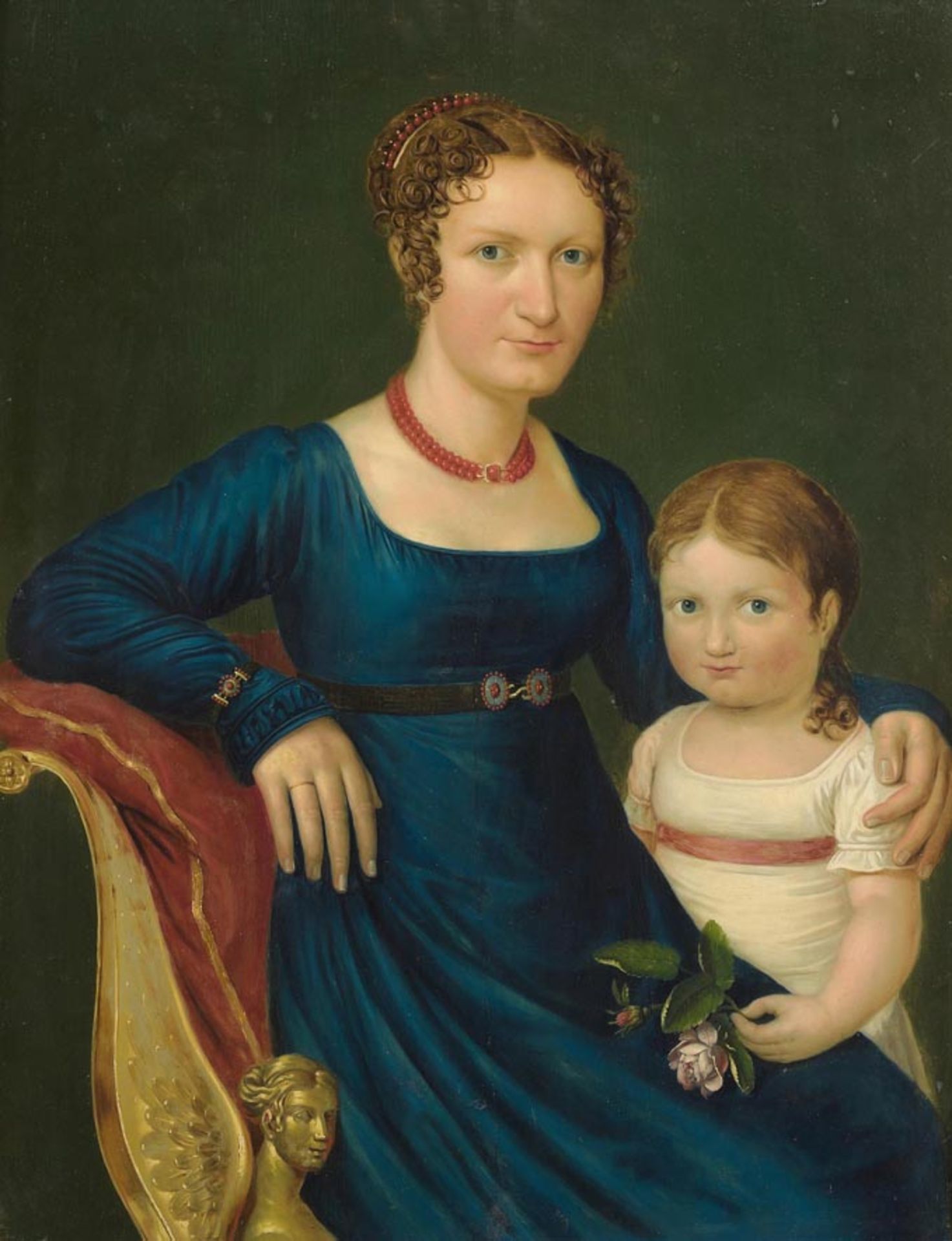 Deutschland, um 1810 Bildnis eines Mädchens mit ihrer Mutter. Öl auf Holz. 86x64,6 cm.