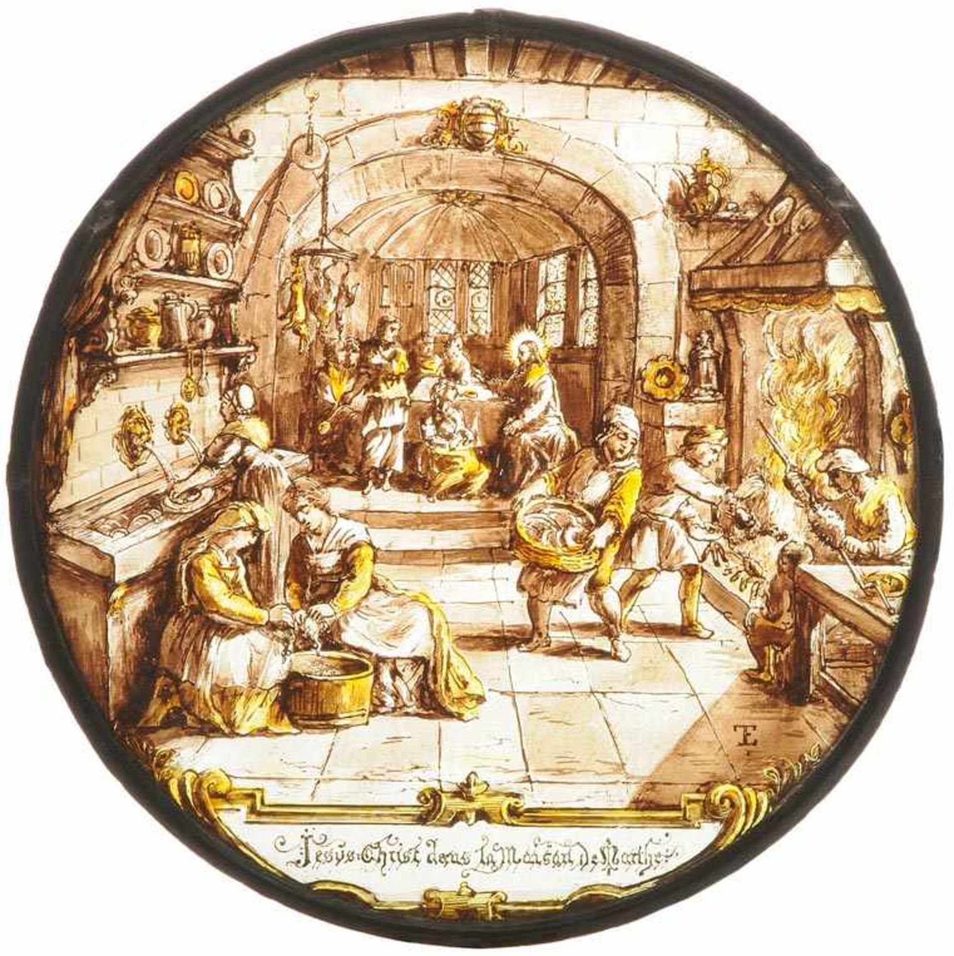 1 Paar Glasgemälde Frankreich, 19.Jh., in der Art des 17.Jhs. Rundscheiben. Glas geätzt, bemalt in - Bild 3 aus 3