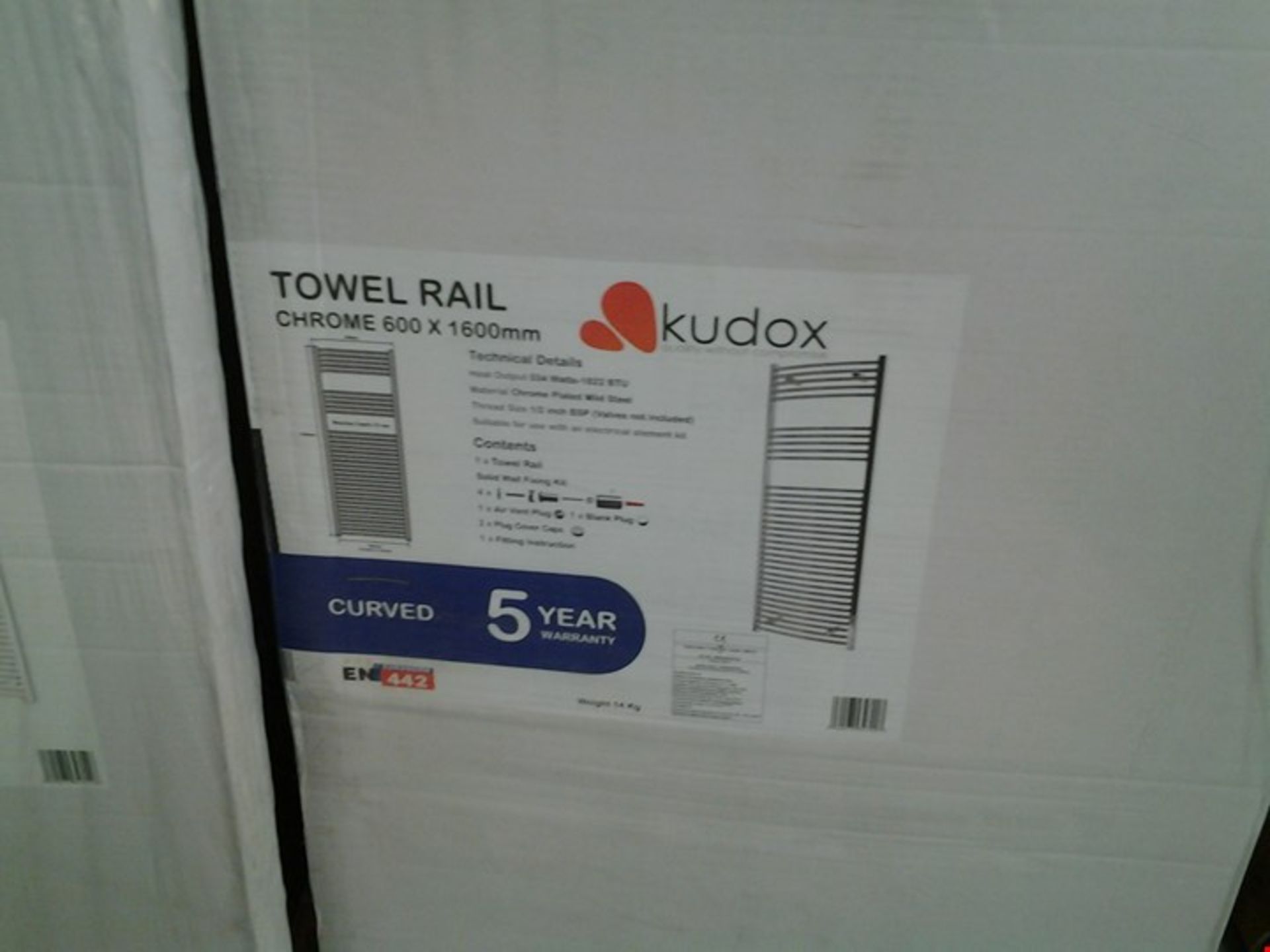 BOXED KUDOX CHROME 600X1600 TOWEL RAIL RRP Â£134.00