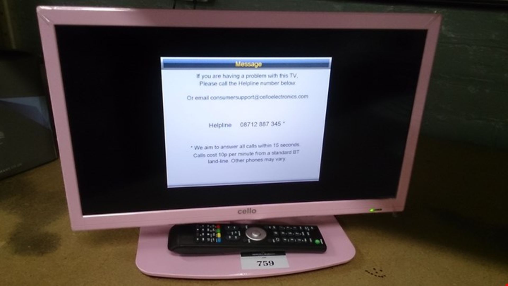 CELLO 20" LED PINK COMBI DVD/TELEVISION WITH STAND & REMOTE