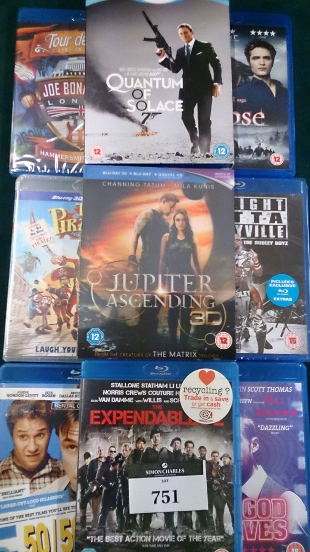 9 ASSORTED BLU-RAY DISCS INC. QUANTUM OF SOLACE, JUPITER ASCENDING, THE EXPENDABLES ETC.