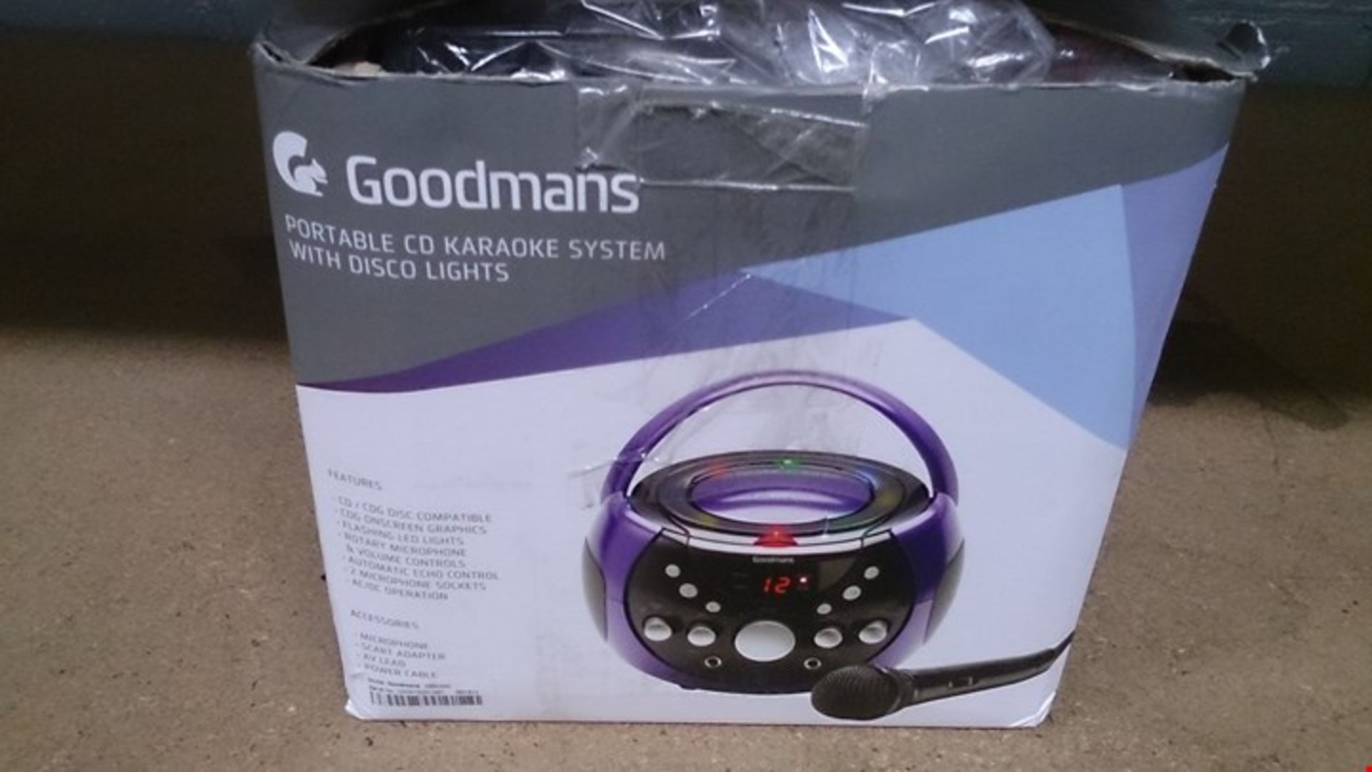 BOXED GOODMANS PORTABKE CD KARAOKE SYSTEM WITH DISCO LIGHTS