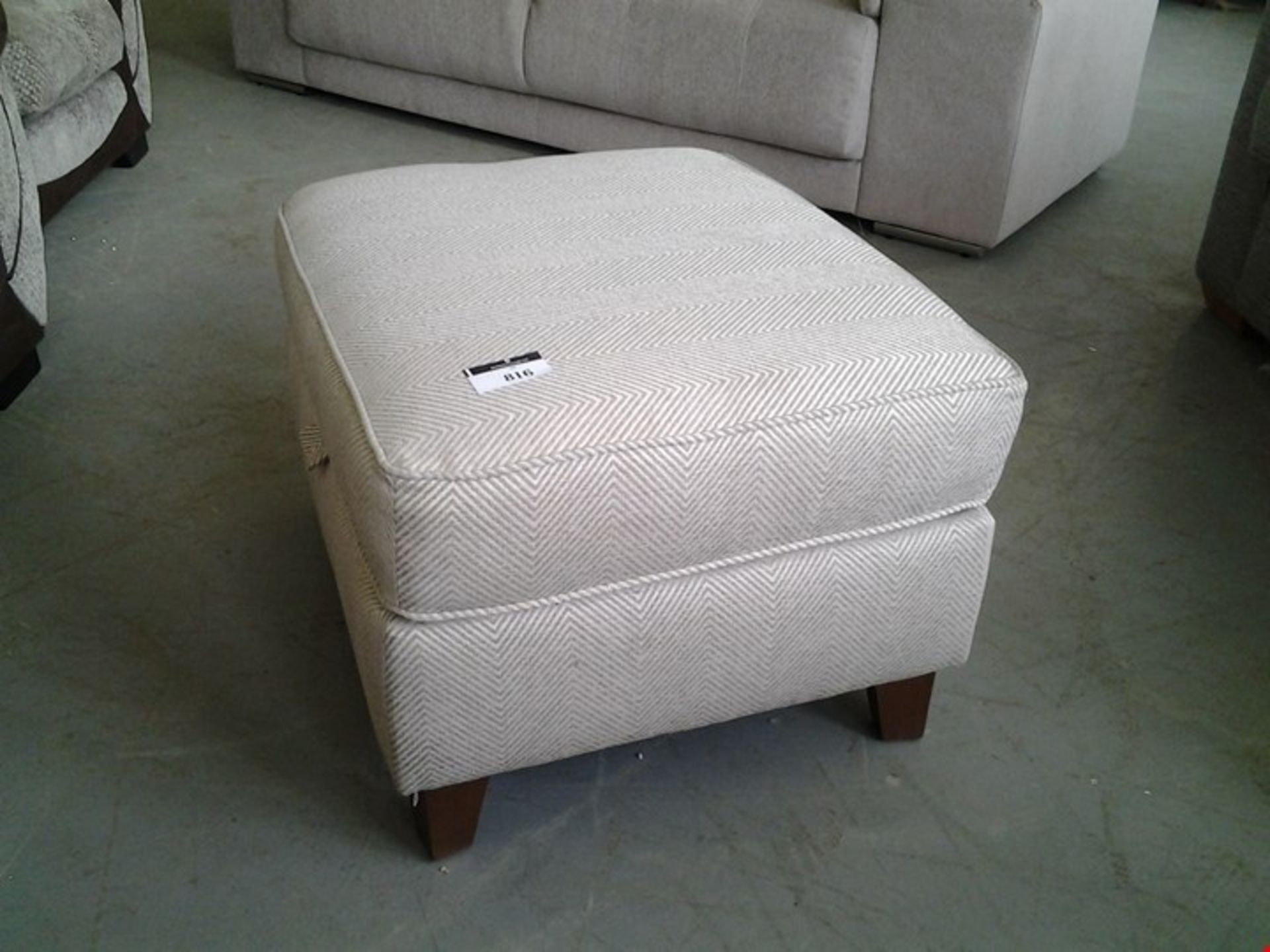 DESIGNER BEIGE FABRIC STORAGE FOOT STOOL WITH WAVE DETAIL RRP Â£335.00