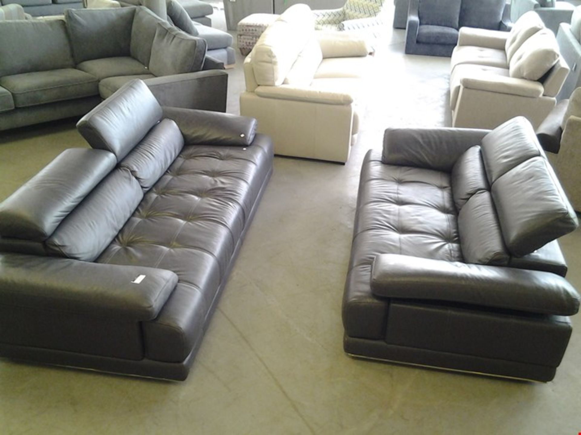 DESIGNER VIVALDI GREY ITALIAN LEATHER 3 SEATER SOFA AND 2 SEATER SOFA WITH STYLISH CHROME FEET ...