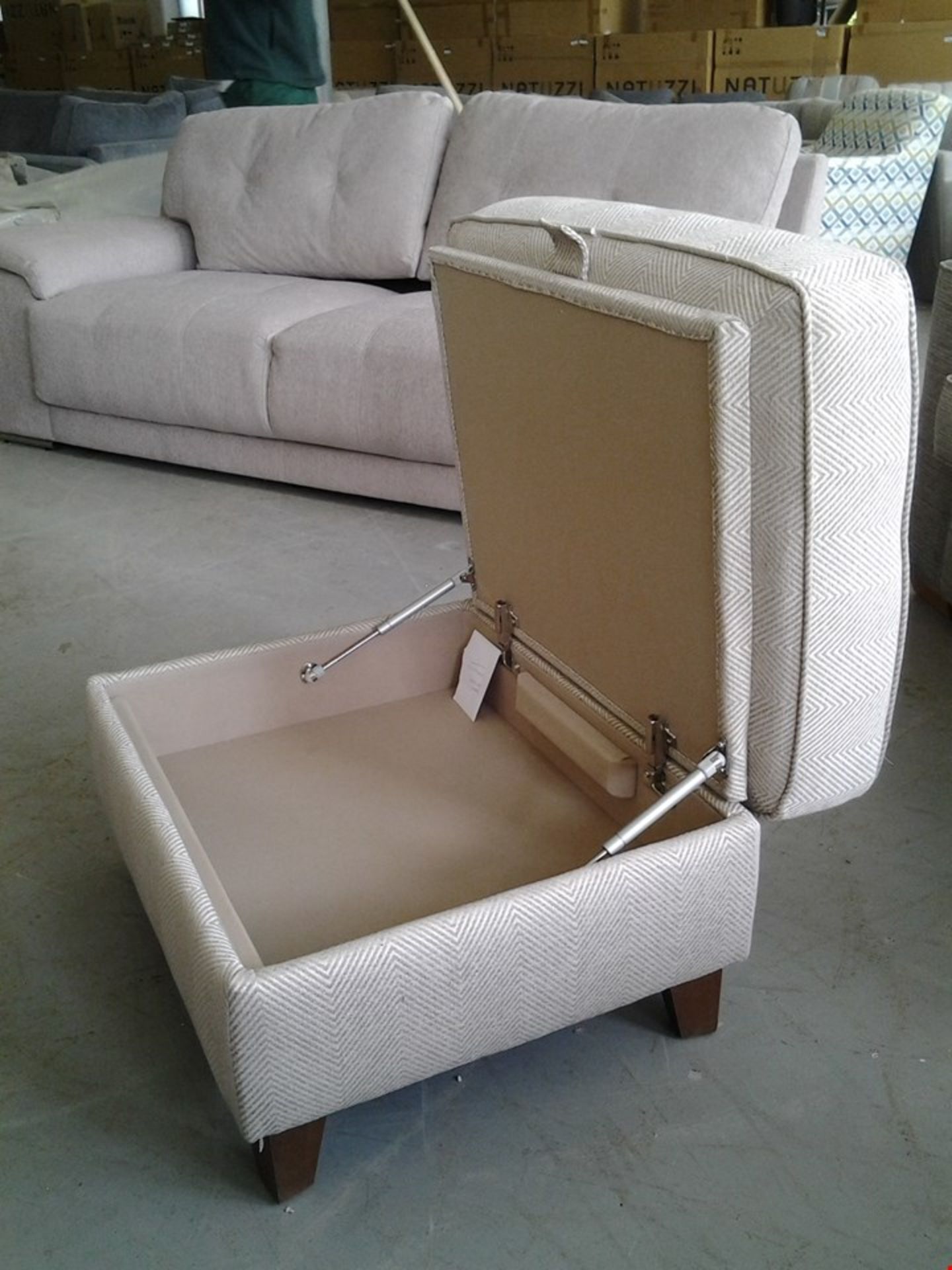 DESIGNER BEIGE FABRIC STORAGE FOOT STOOL WITH WAVE DETAIL RRP Â£335.00 - Image 2 of 2