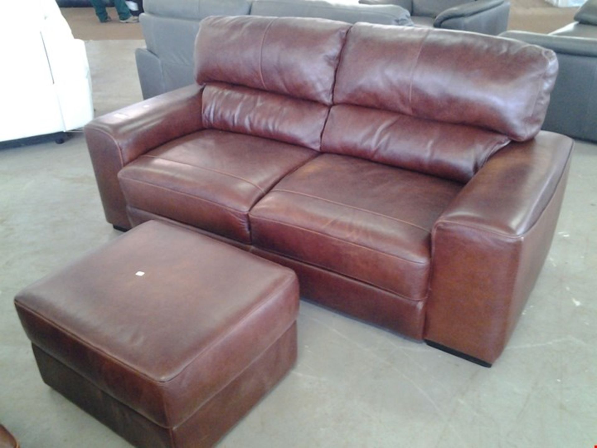 DESIGNER GUTTUSO BROWN ITALIAN LEATHER 3 SEATER SOFA, 2 SEATER SOFA AND STORAGE FOOTSTOOL - Image 3 of 4