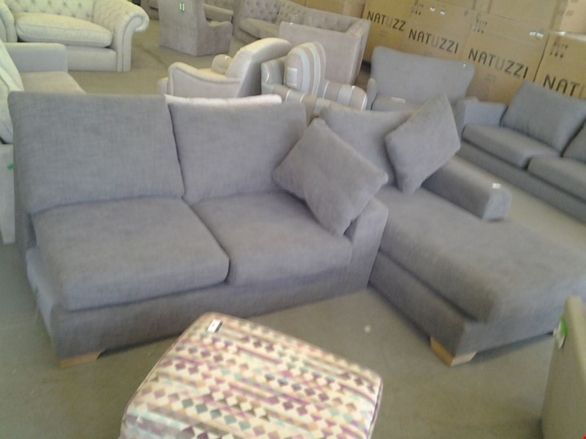 2 DESIGNER GREY FABRIC SOFA SECTIONS