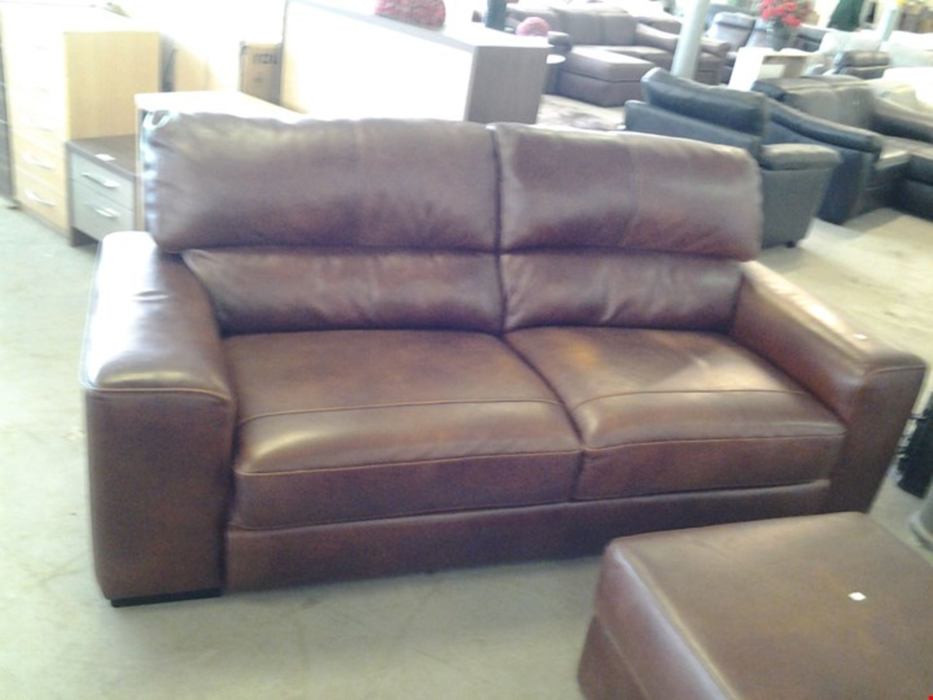 DESIGNER GUTTUSO BROWN ITALIAN LEATHER 3 SEATER SOFA, 2 SEATER SOFA AND STORAGE FOOTSTOOL - Image 2 of 4