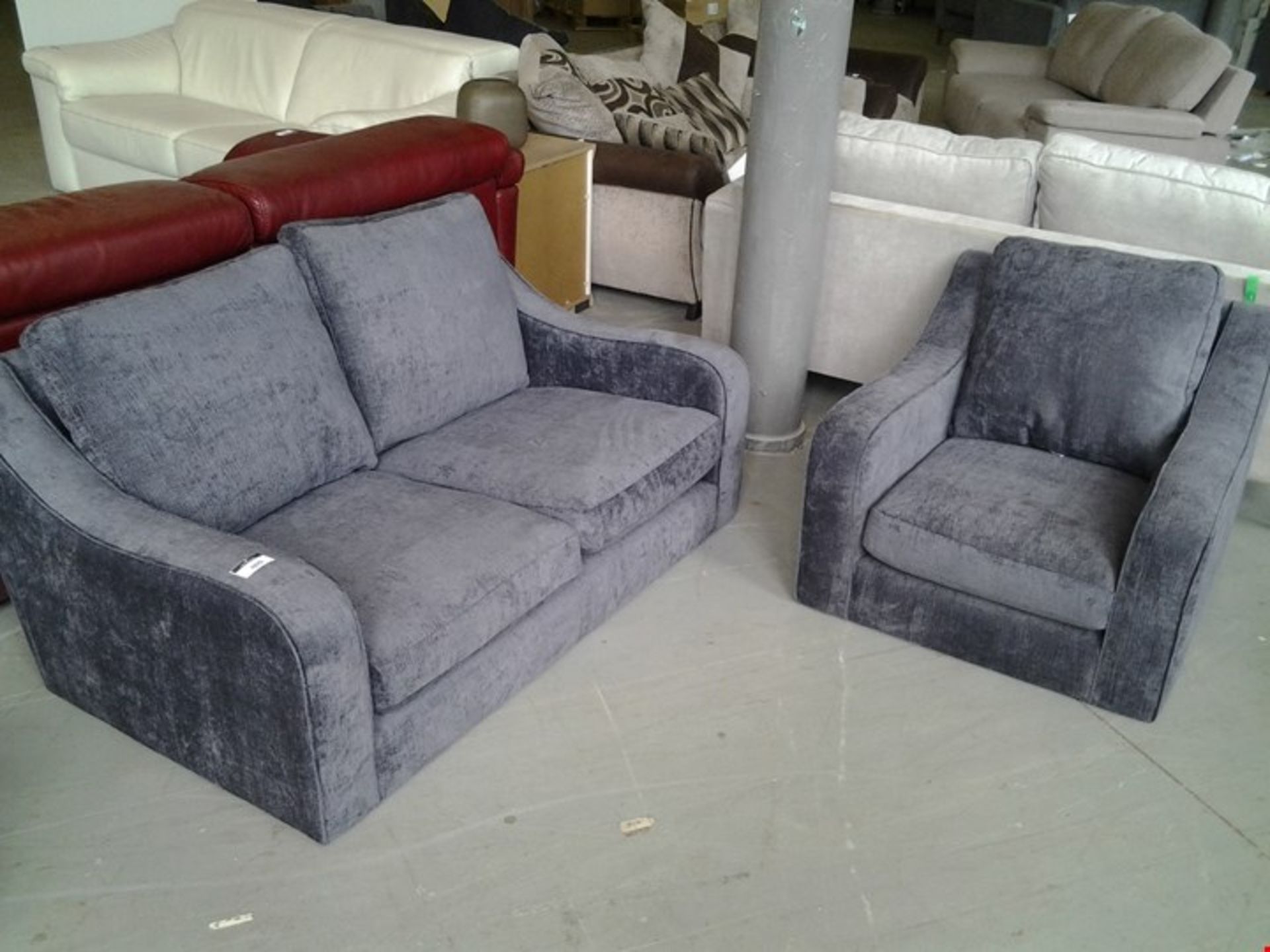 DESIGNER PEWTER GREY FABRIC 2 SEATER SOFA AND ARM CHAIR RRP Â£698.00