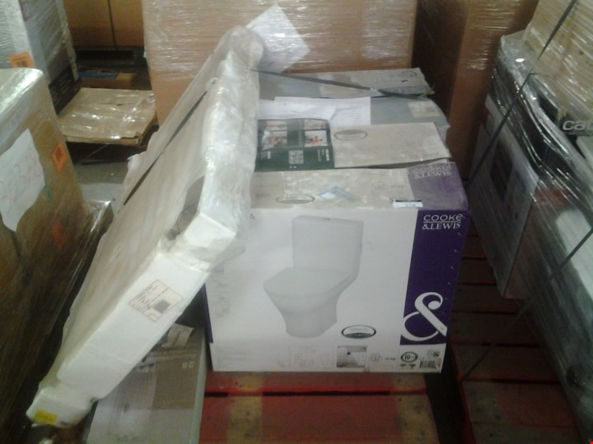 PALLET OF ASSORTED BATHROOM UNITS INCLUDING COOKE AND LEWIS TOILET, DELLA CLOSE COUPLED TOILET,...