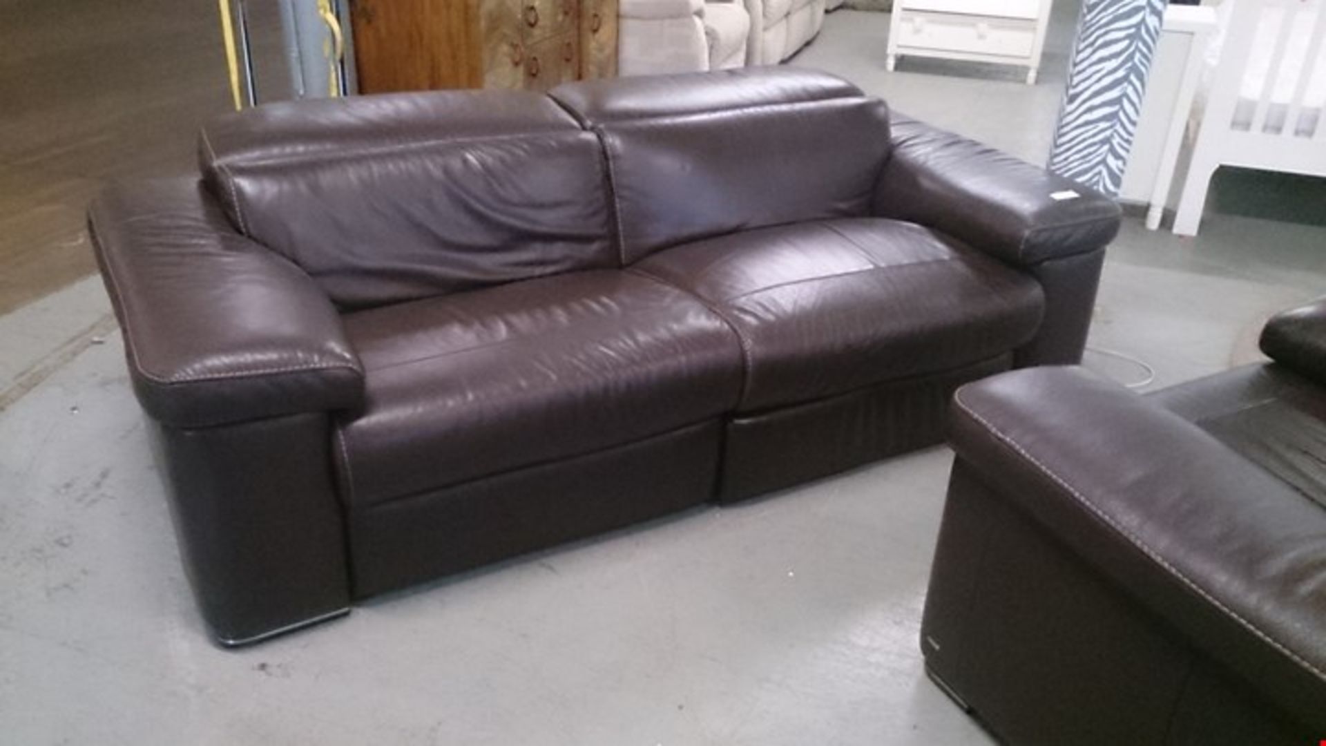 DESIGNER ITALIAN MADE MICENOBROWN LEATHER ELECTIC RECLINING 3 SEATER SOFA AND A MANUAL RECLININ...
