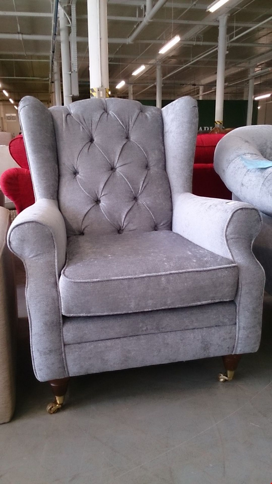 DESIGNER HIGHLAND BESSANO CHENILLE SILVER FABRIC WINGBACK CHAIR