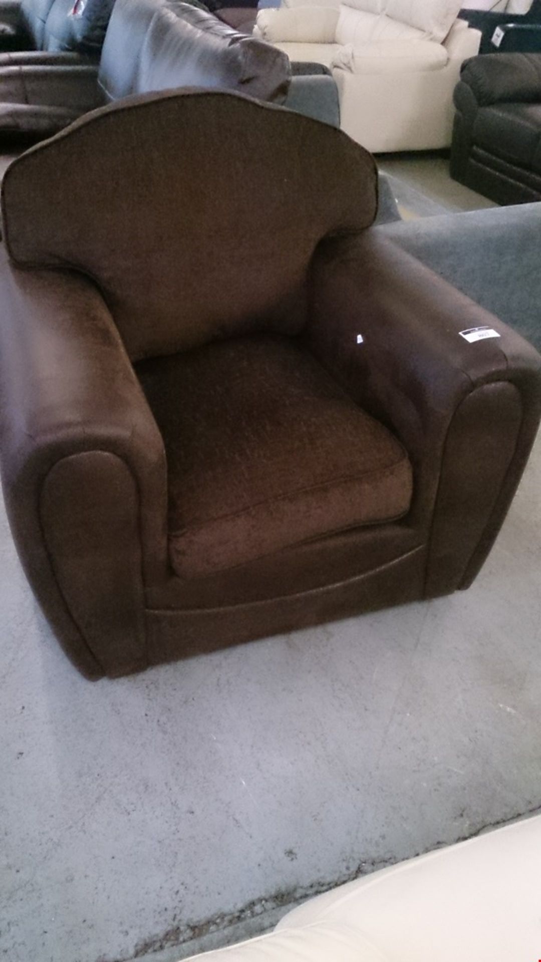 DESIGNER BROWN FAUX LEATHER & BROWN FABRIC EASY CHAIR